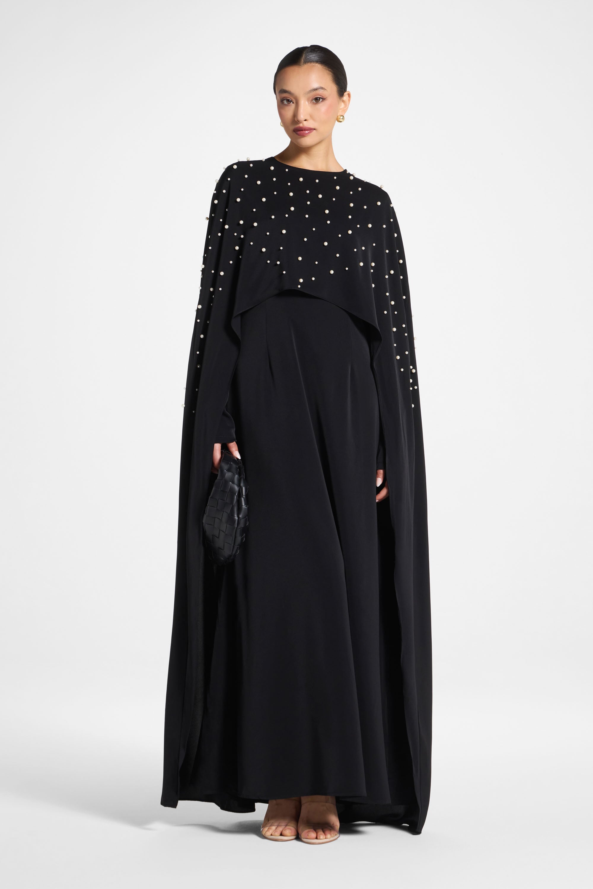 Pearl Cape Maxi Dress - Black Abayas Veiled