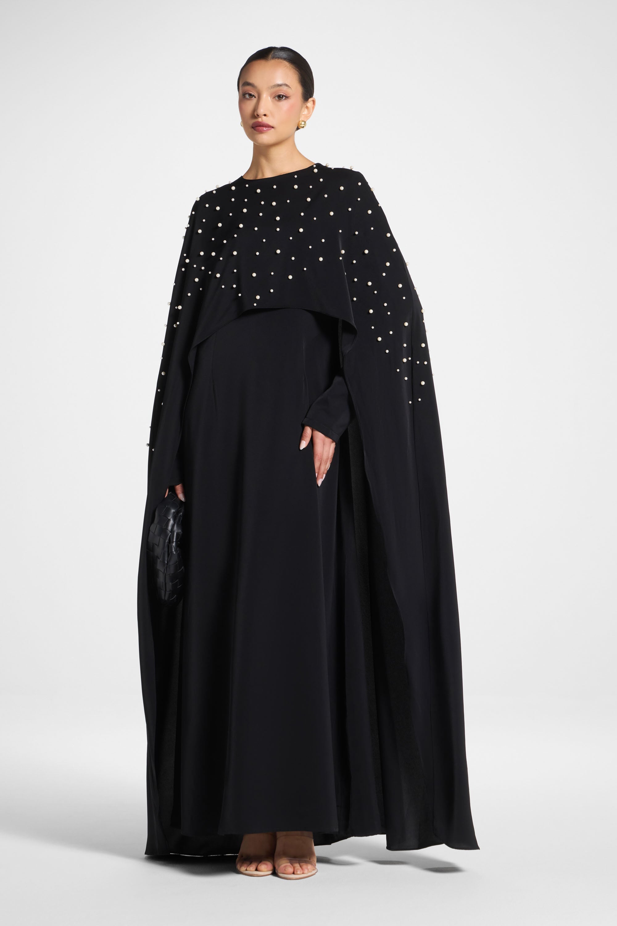 Pearl Cape Maxi Dress - Black Abayas Veiled