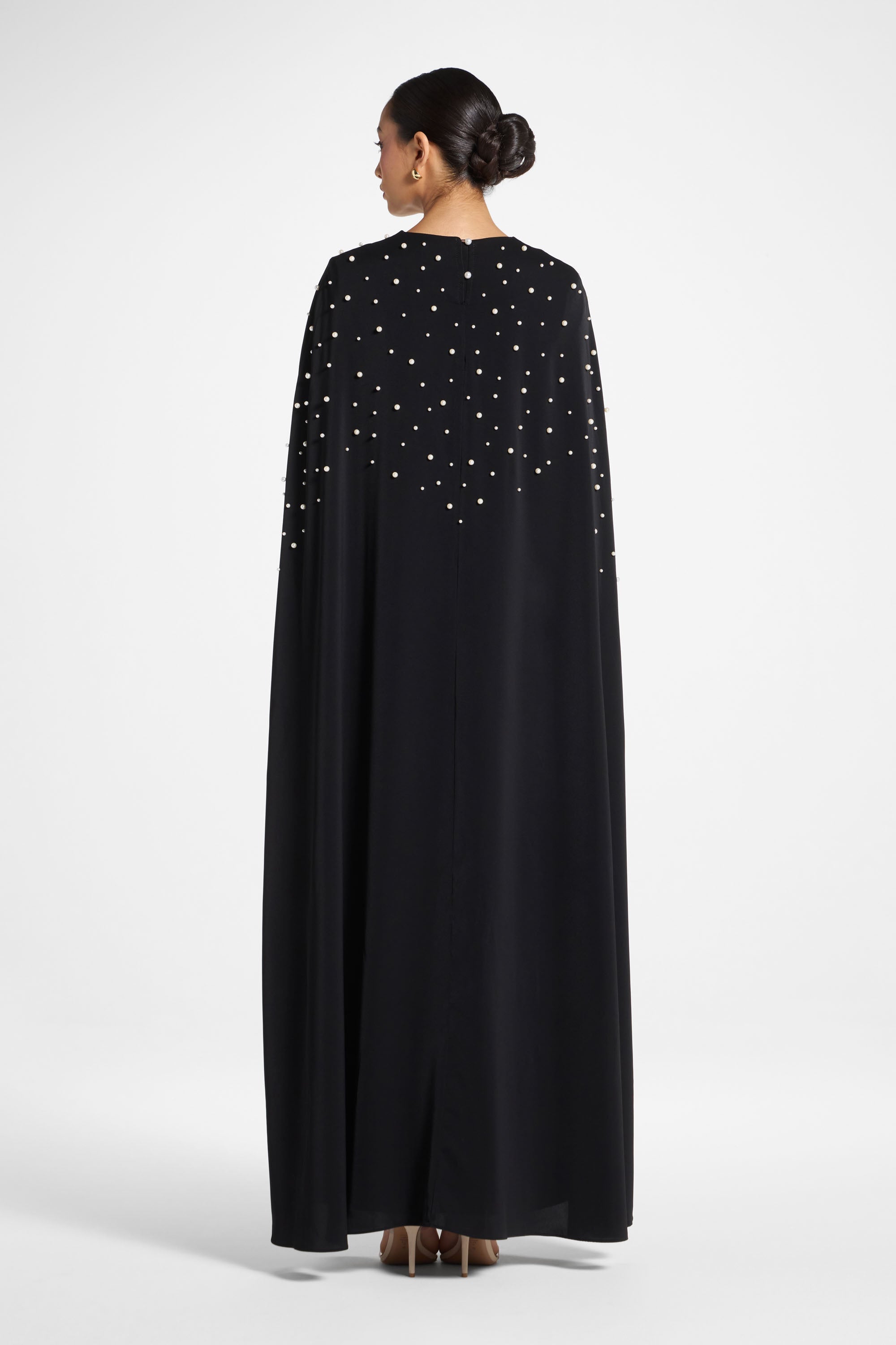 Pearl Cape Maxi Dress - Black Abayas Veiled