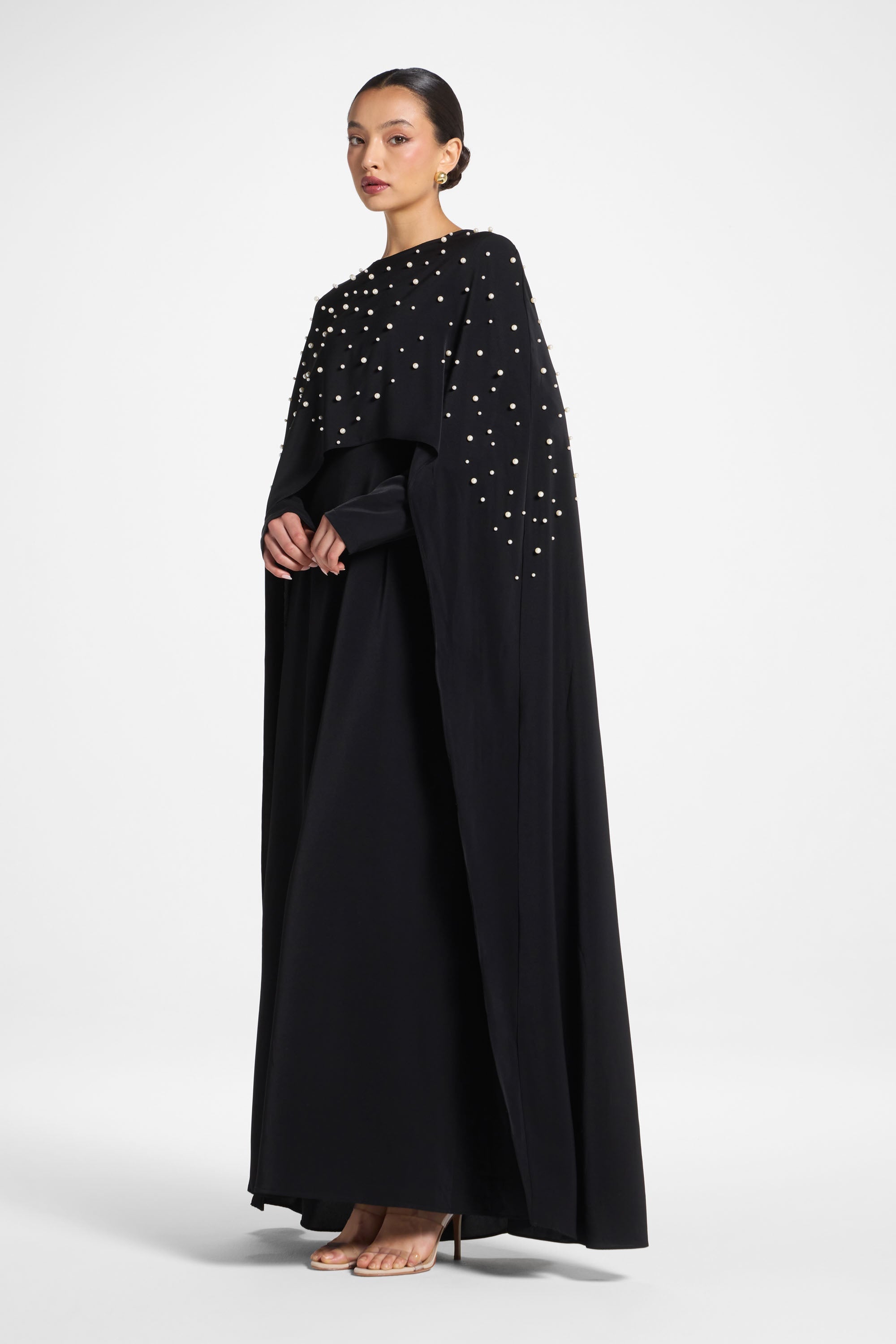 Pearl Cape Maxi Dress - Black Abayas Veiled