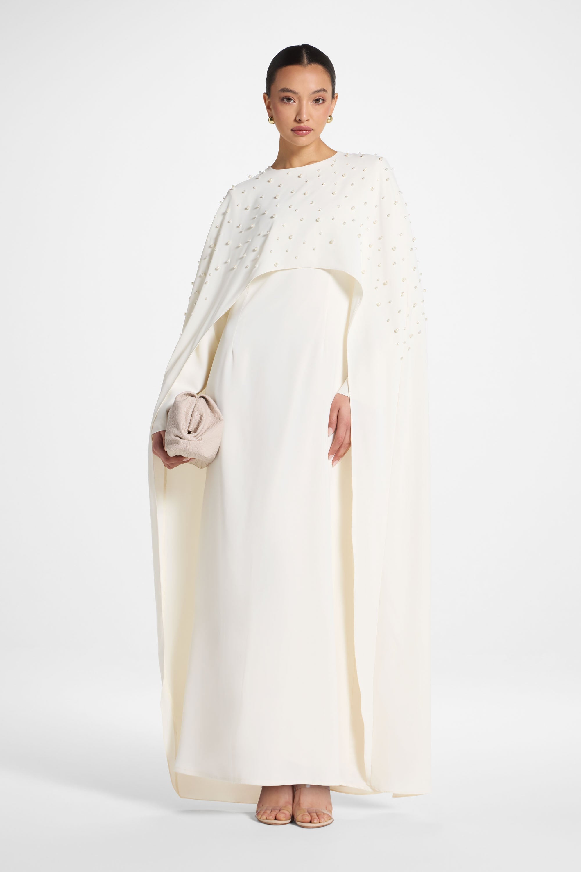 Pearl Cape Maxi Dress - Coconut Milk Abayas Veiled