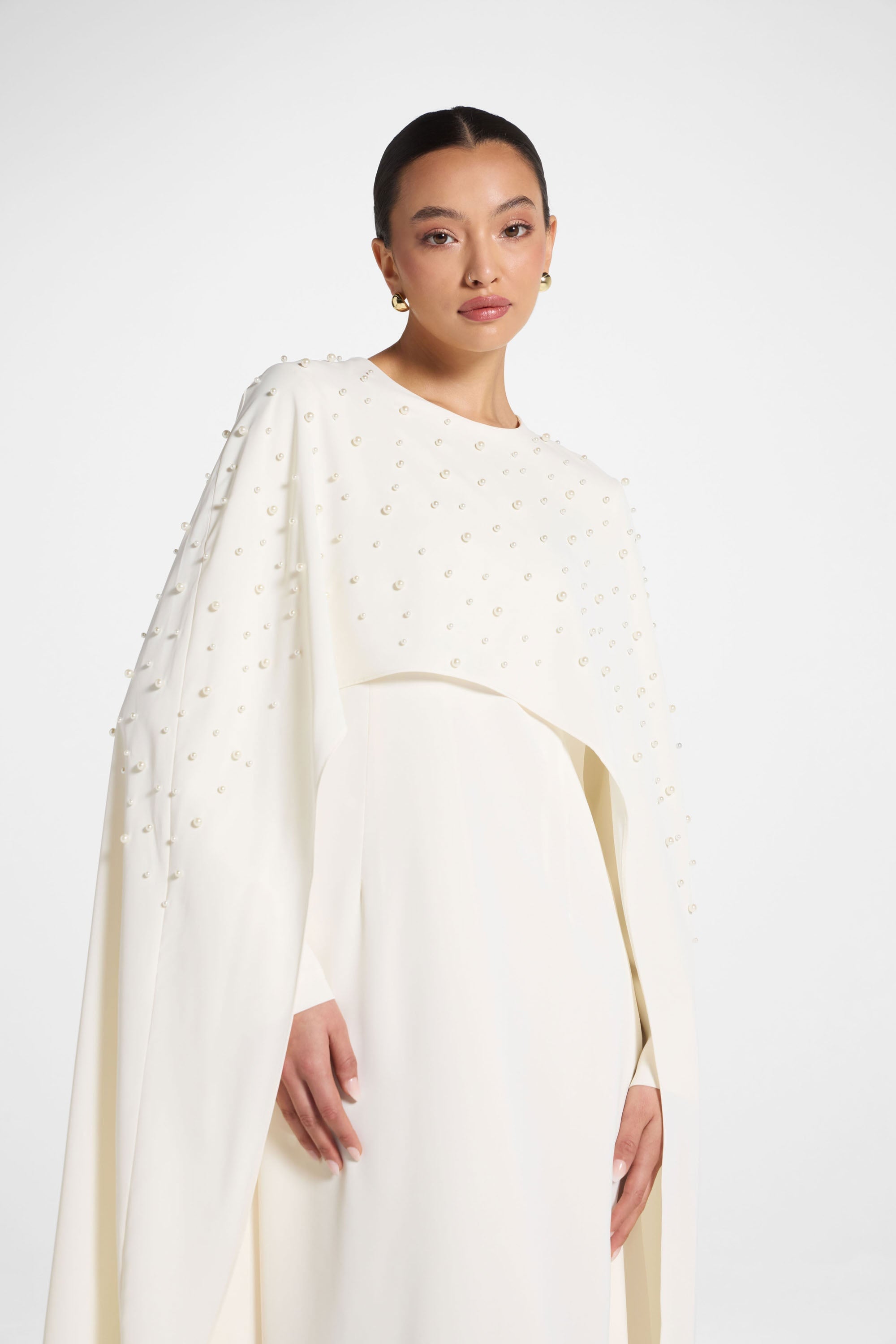 Pearl Cape Maxi Dress - Coconut Milk Abayas Veiled