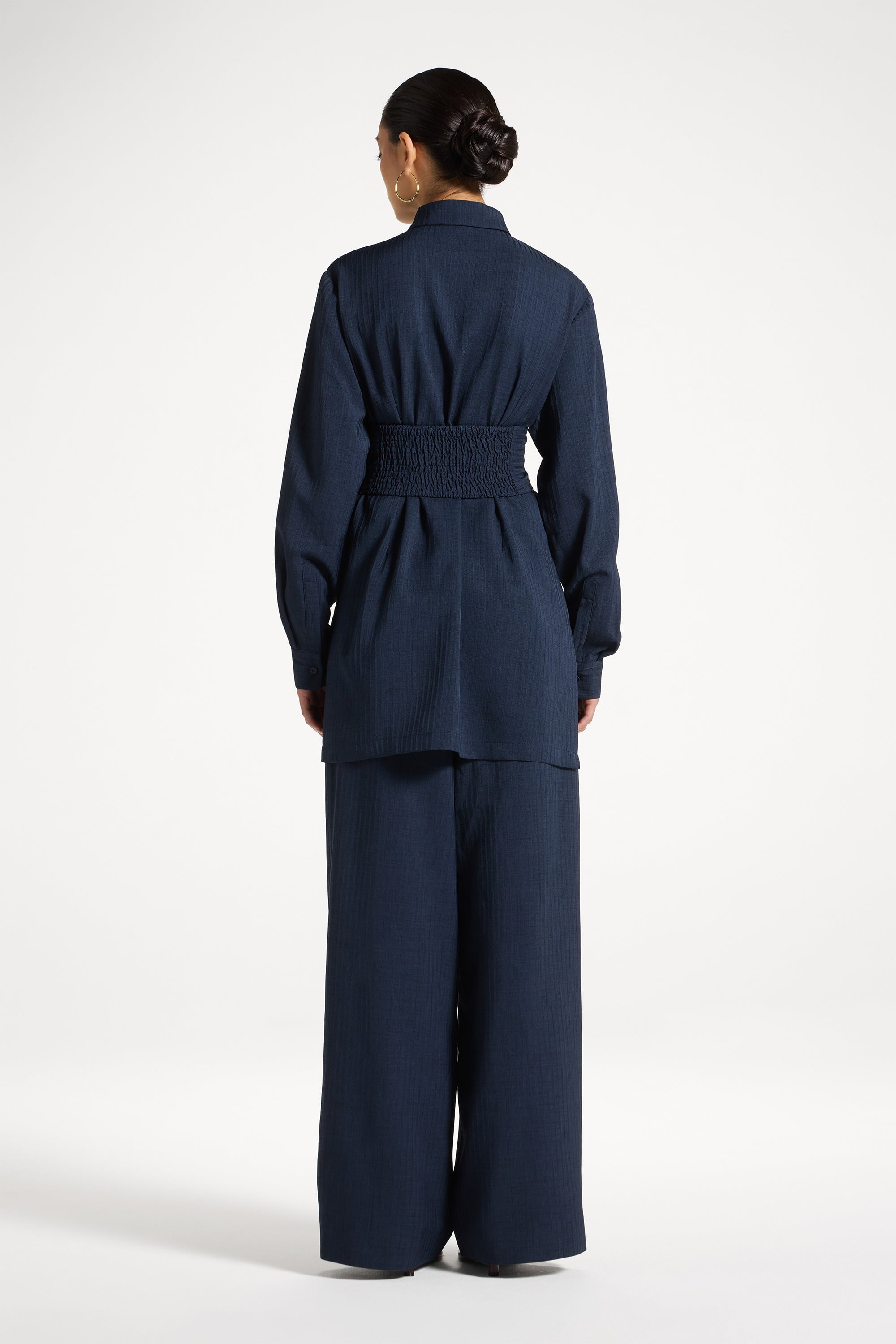 Pinstripe Belted Top - Heritage Blue Abayas Veiled