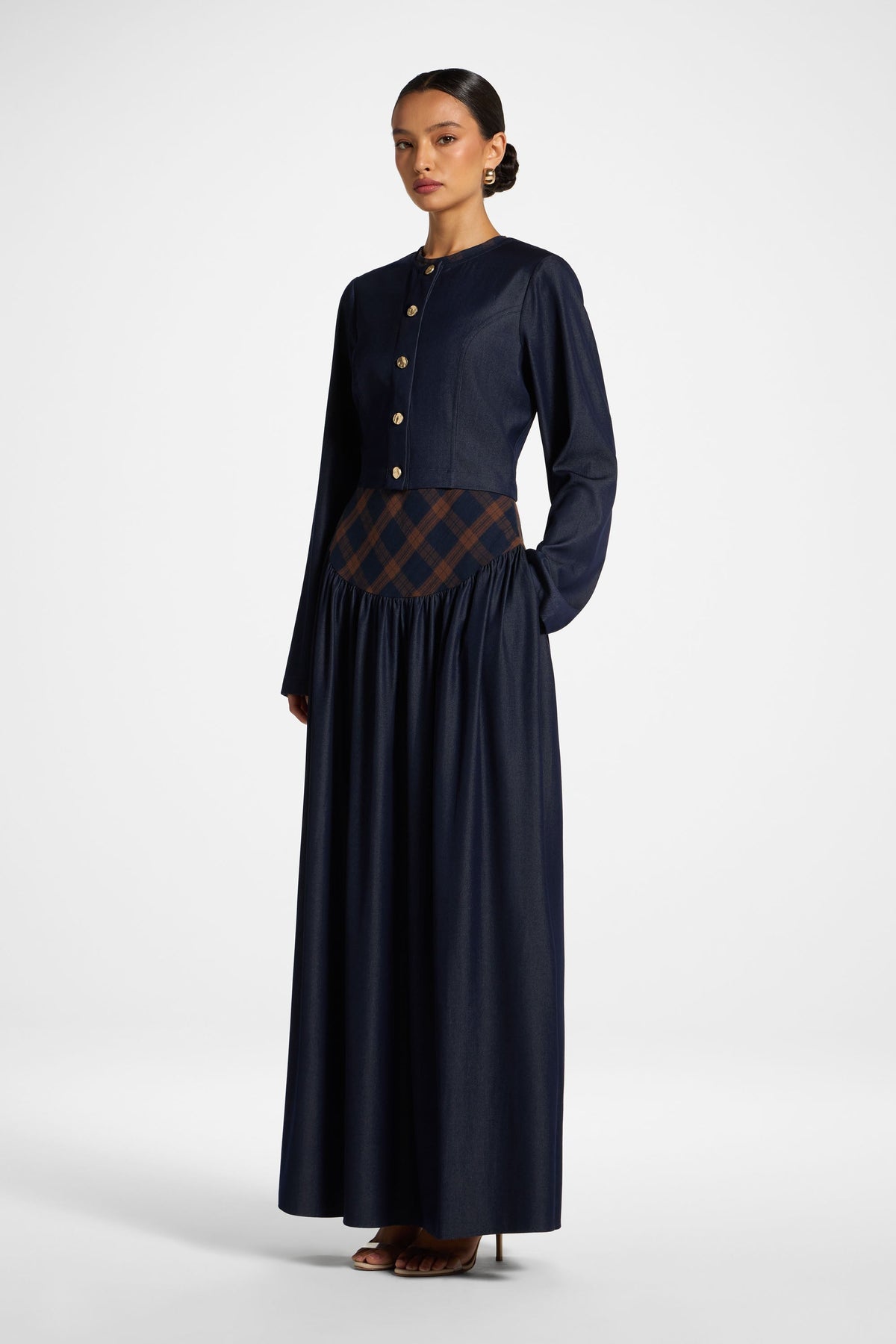 Plaid Bias Lace Up Dress - Blue Brown Dress Veiled