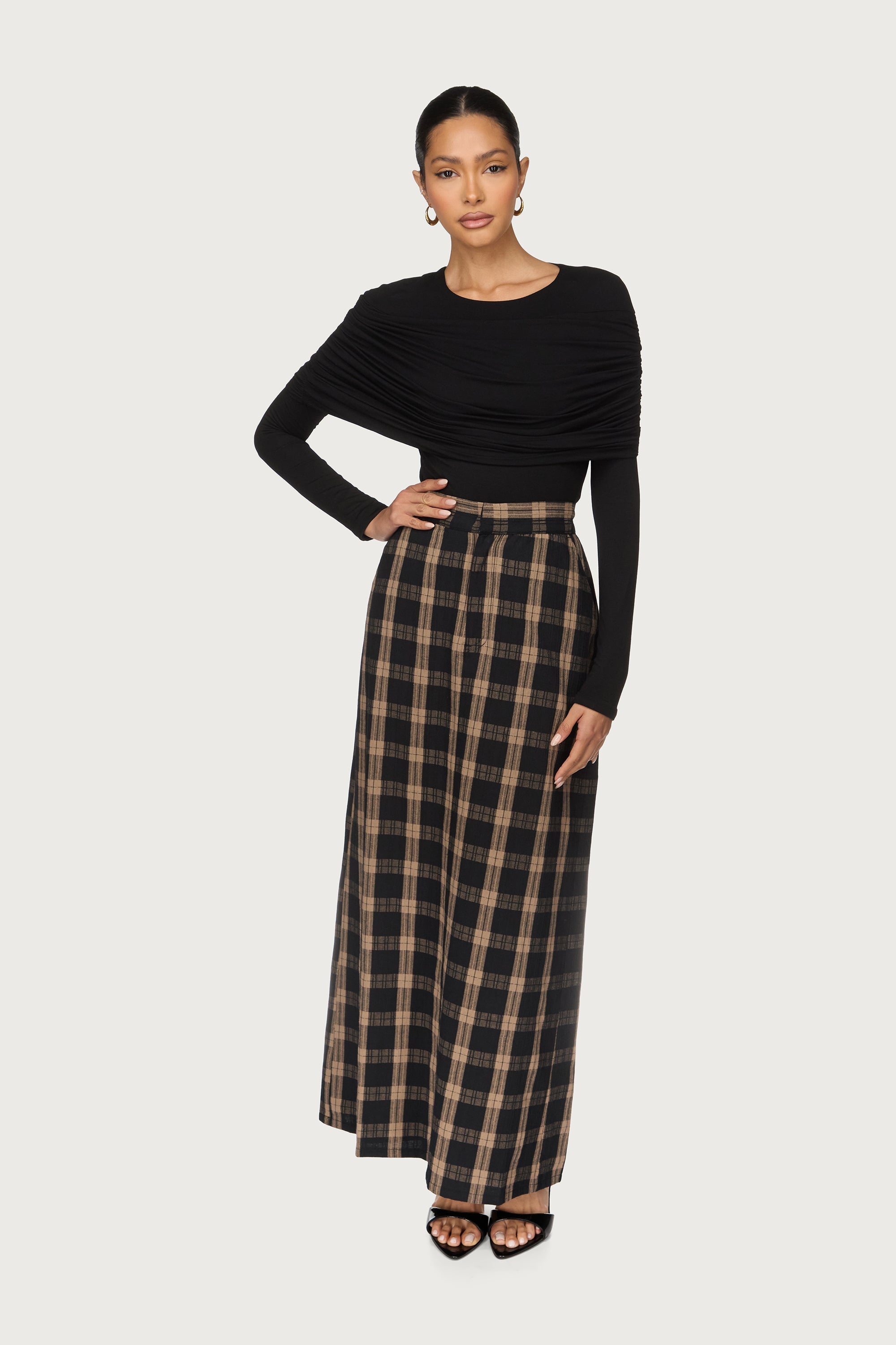 Plaid Column Maxi Skirt Abayas Veiled