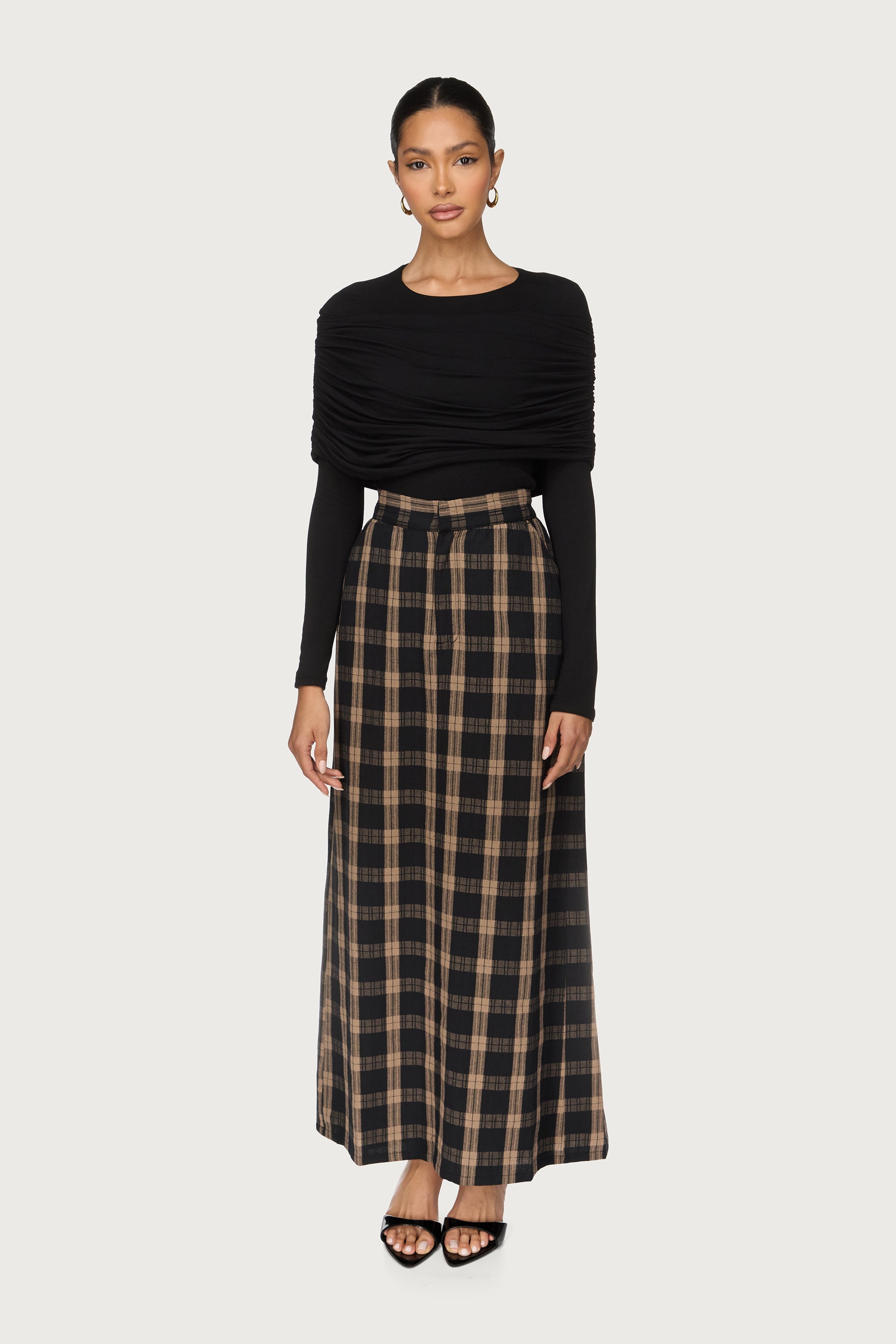 Plaid Column Maxi Skirt Abayas Veiled