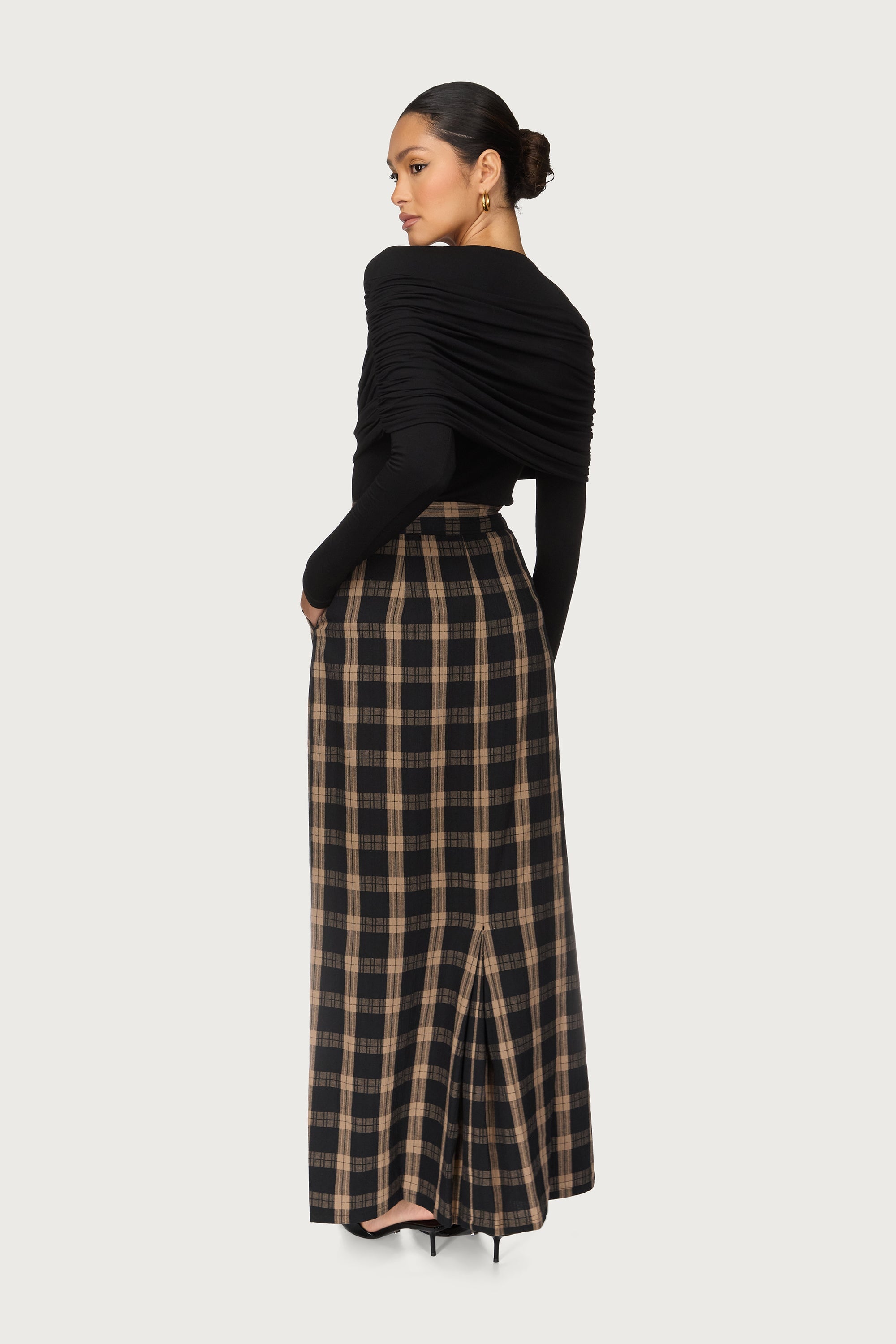 Plaid Column Maxi Skirt Abayas Veiled