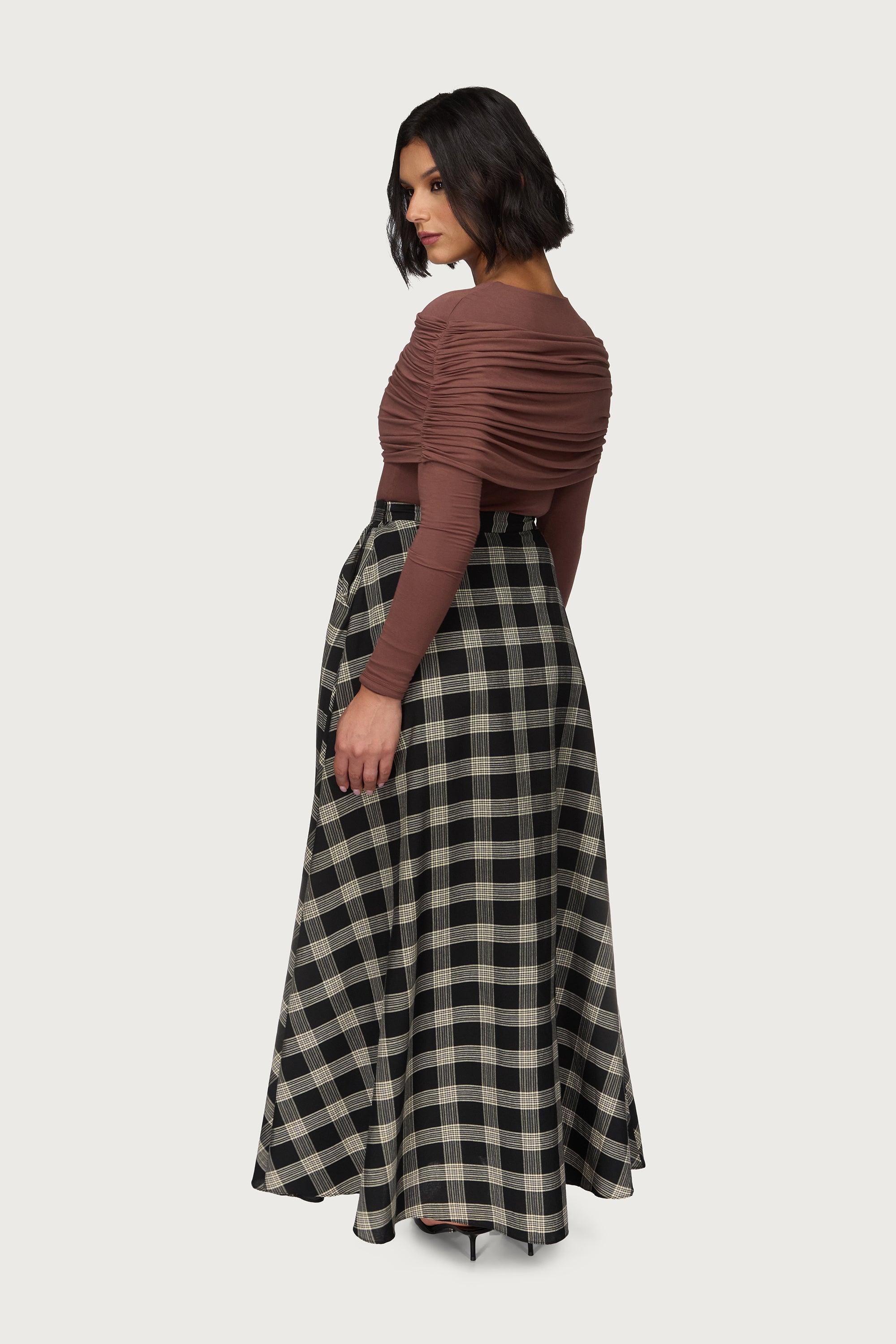 Plaid Cotton Flare Skirt - Black Abayas Veiled