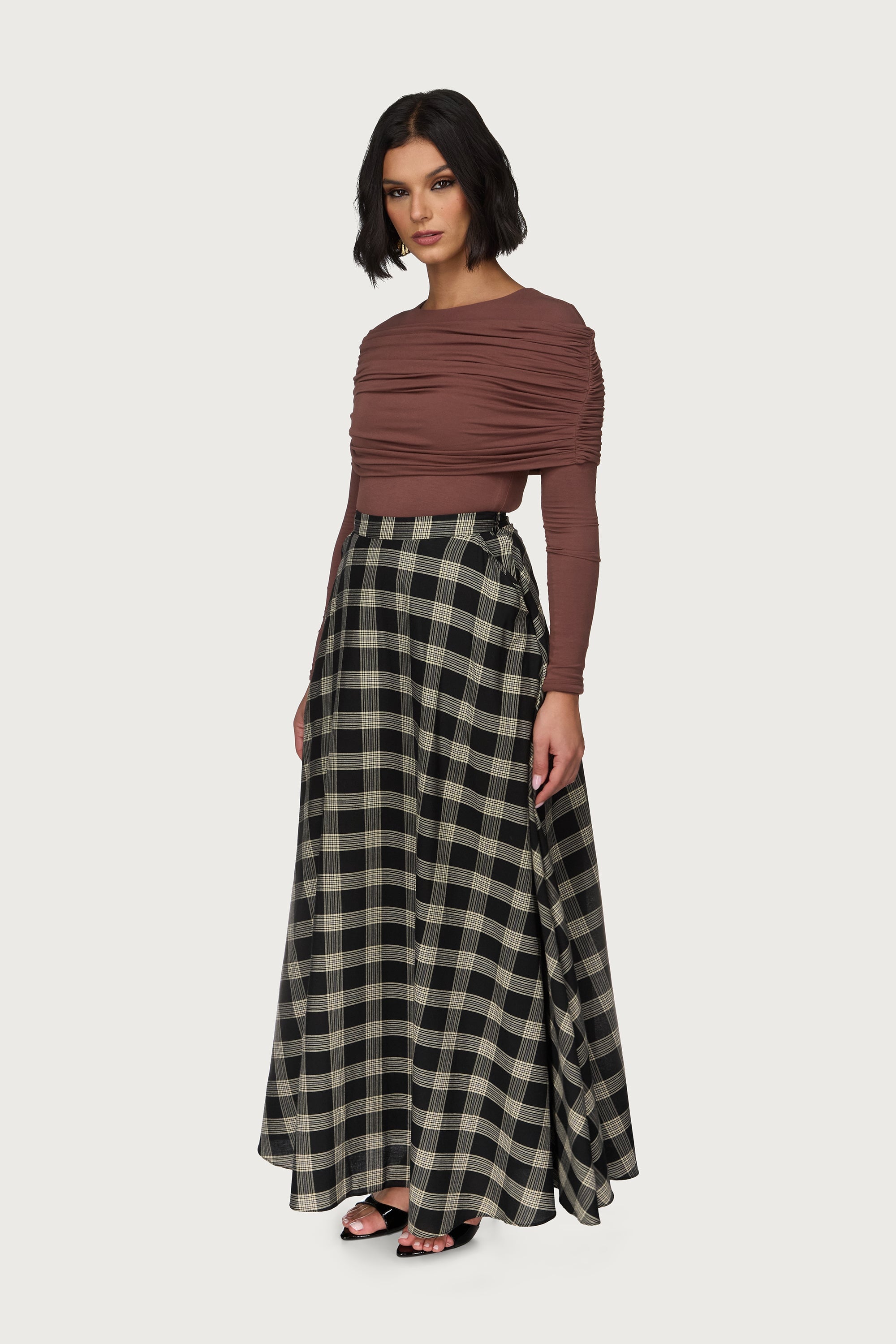 Plaid Cotton Flare Skirt - Black Abayas Veiled