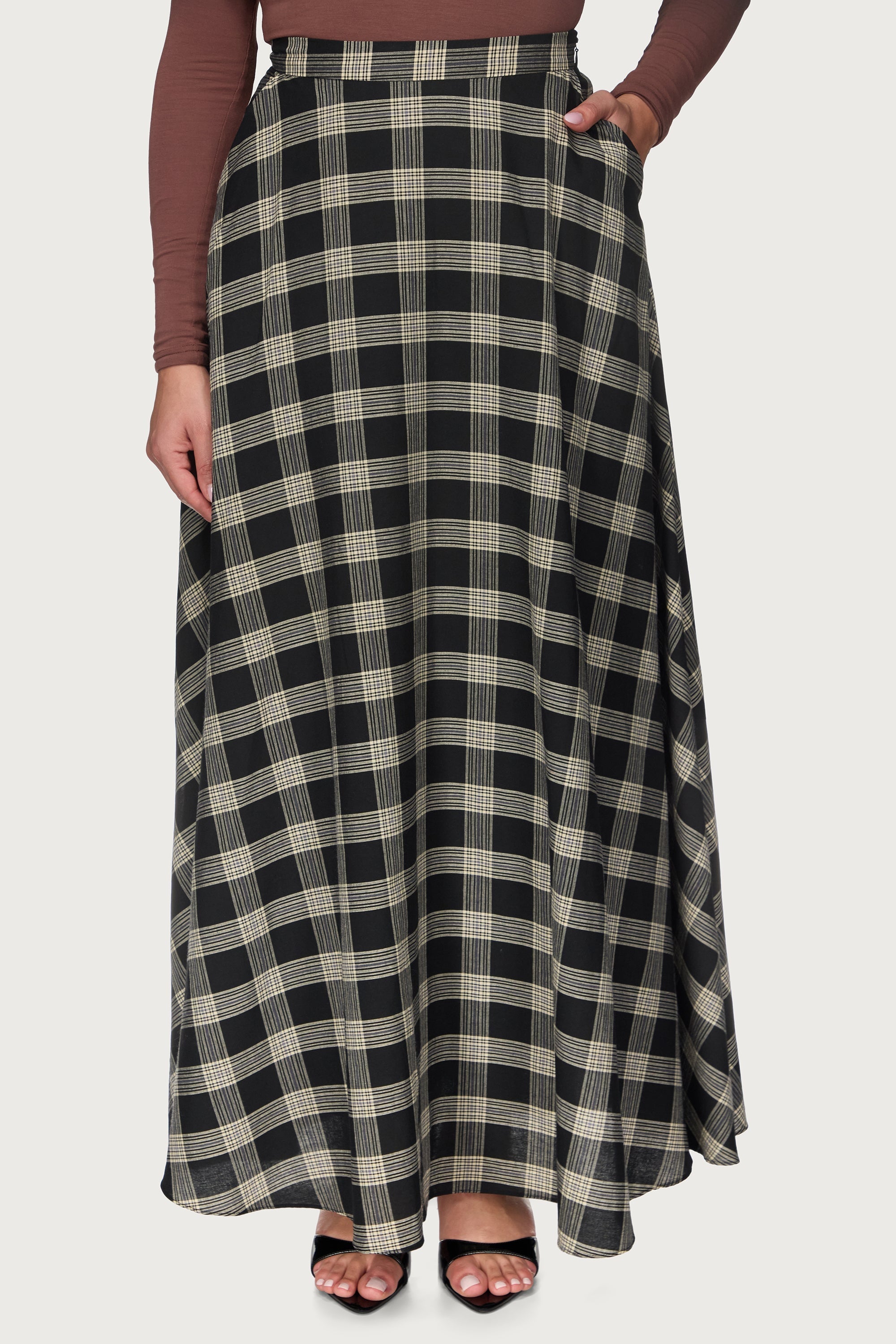 Plaid Cotton Flare Skirt - Black Abayas Veiled