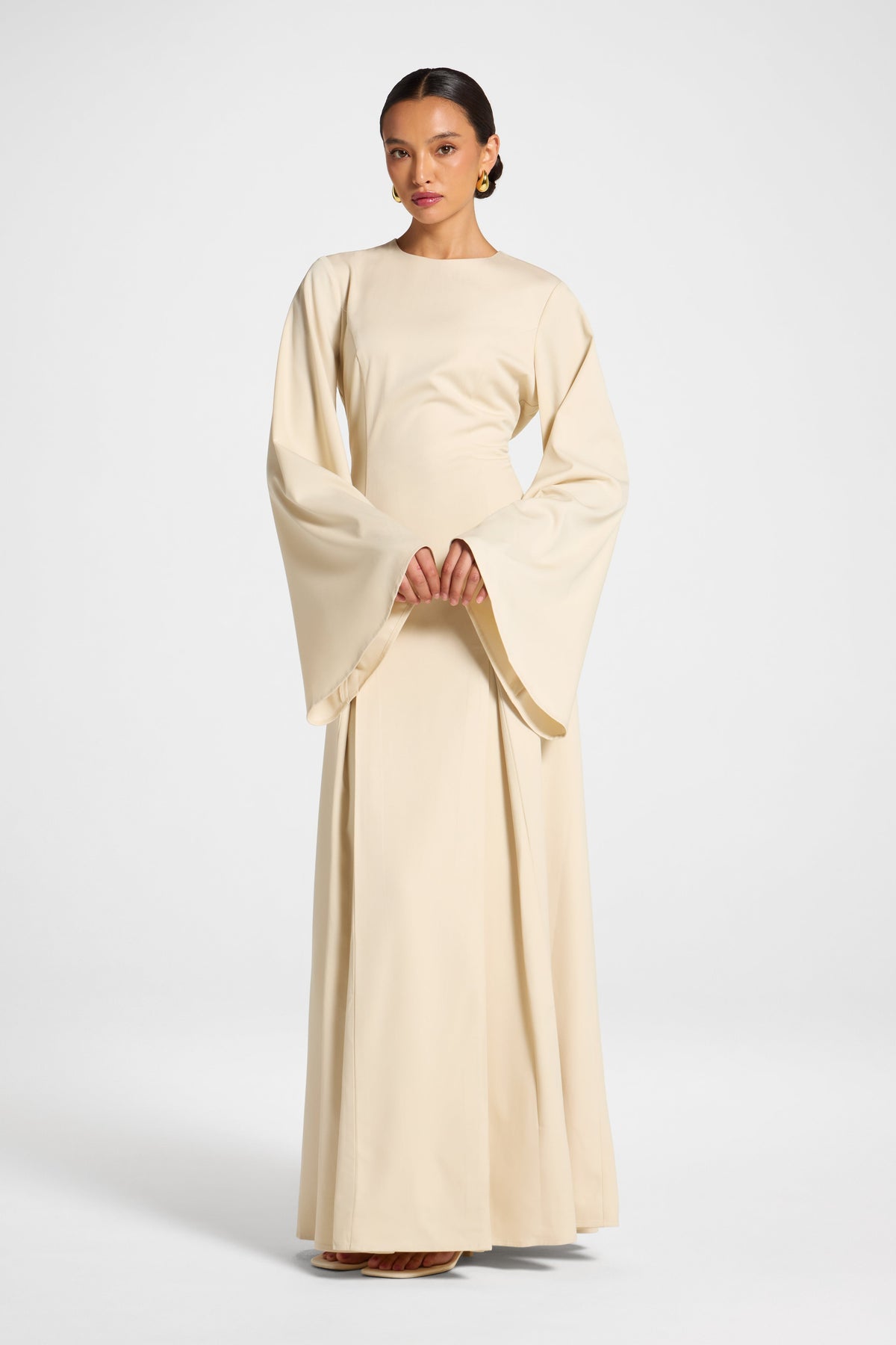 Pleated Dress - Beige Dress Veiled