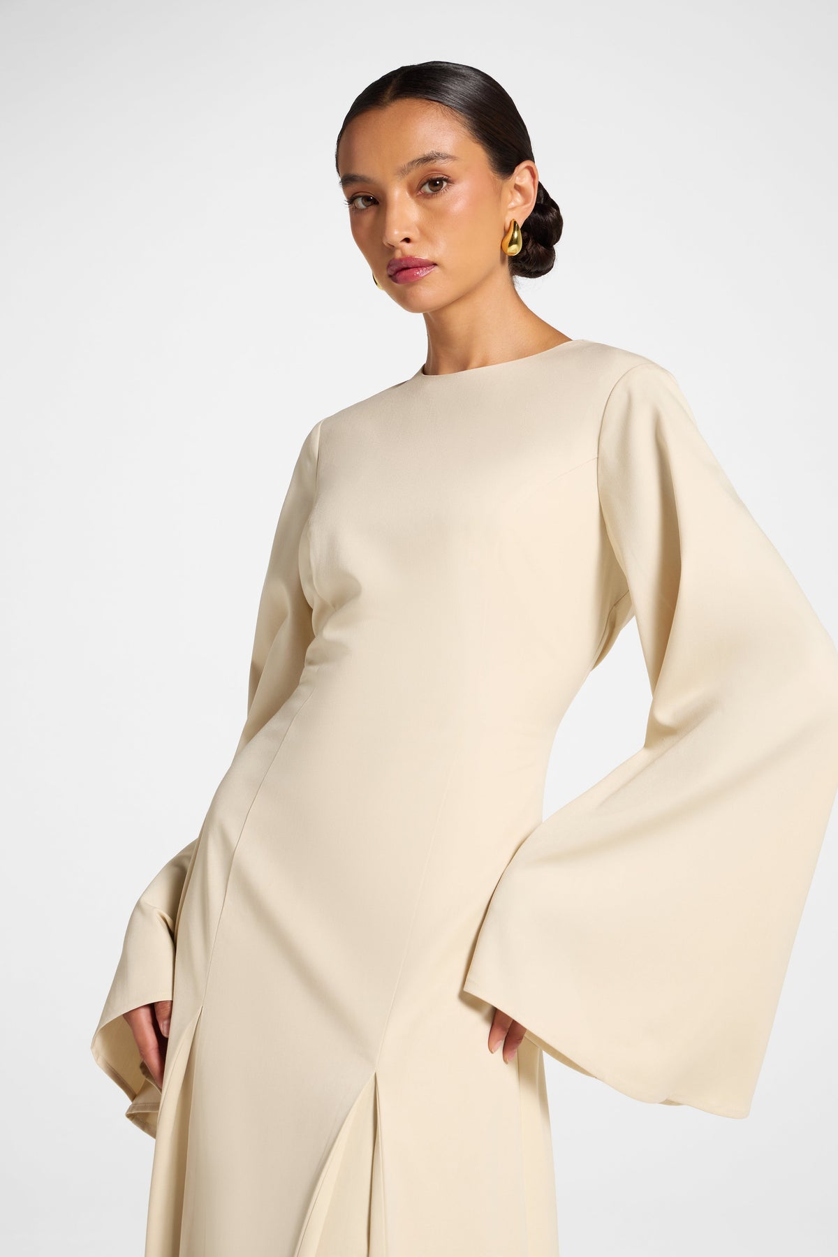 Pleated Dress - Beige Dress Veiled