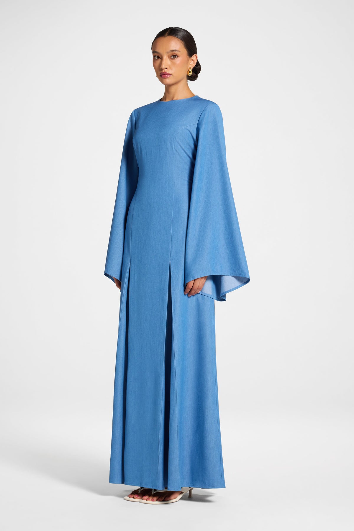 Pleated Dress - Mid Wash Denim Dress Veiled