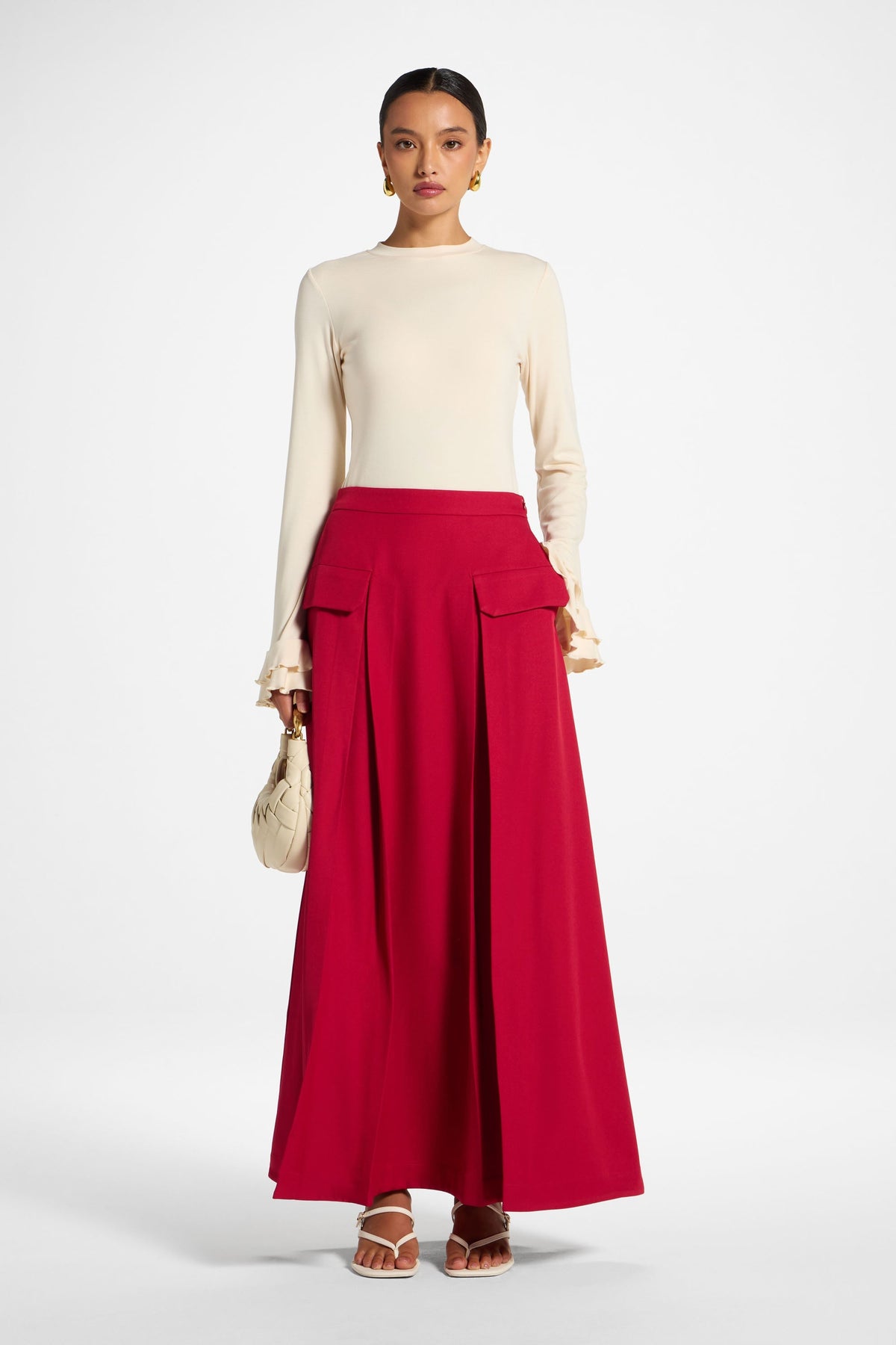 Pleated Maxi Skirt - Cherry Skirt Veiled