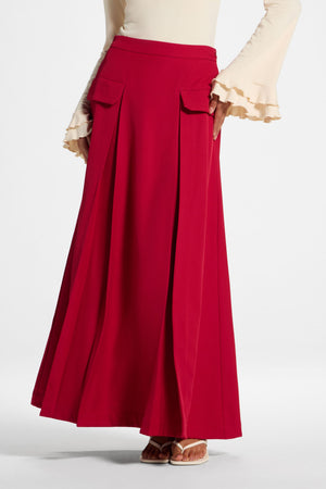 Pleated Maxi Skirt - Cherry
