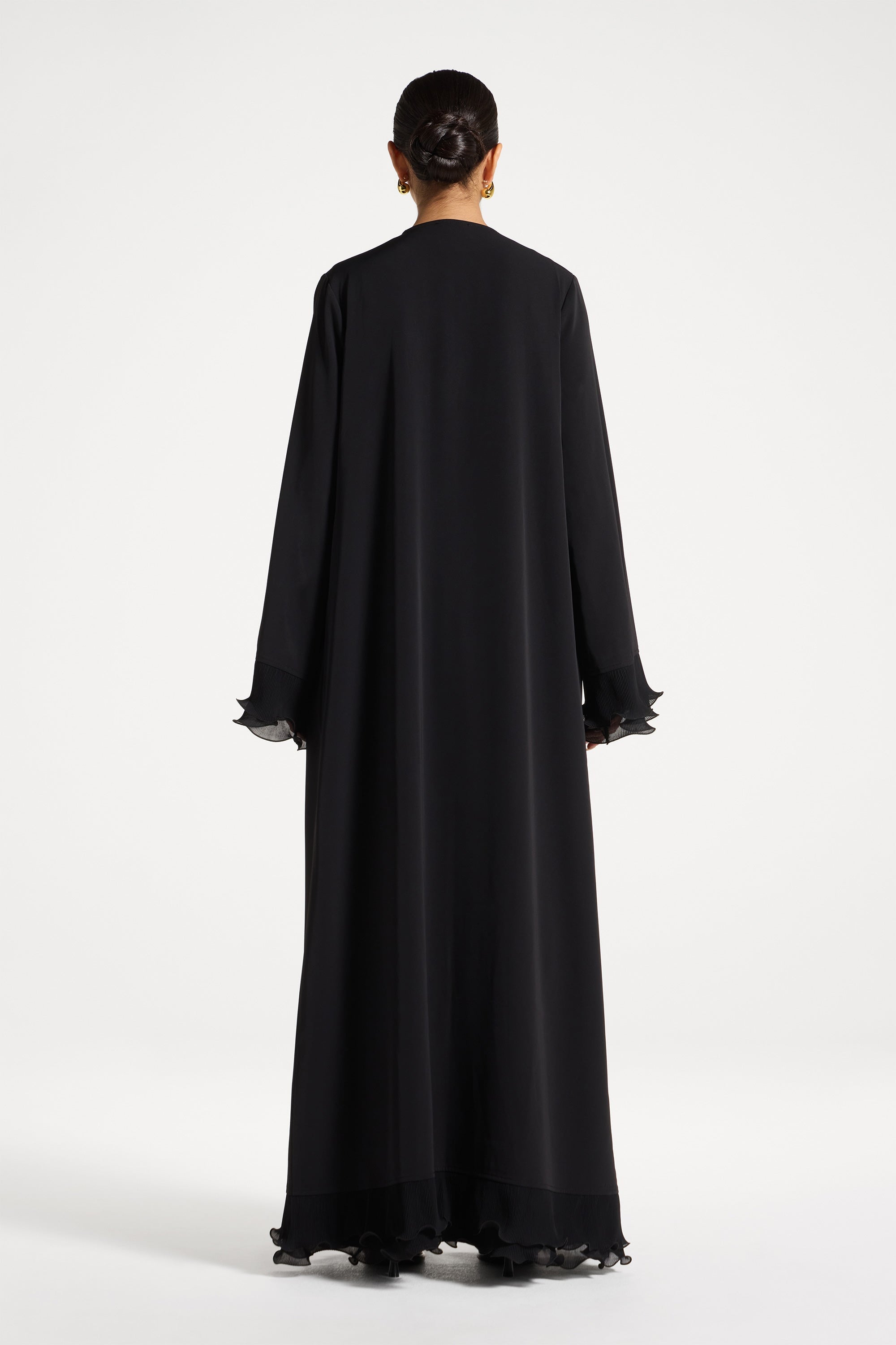 Pleated Sleeve Open Abaya - Black Abayas Veiled