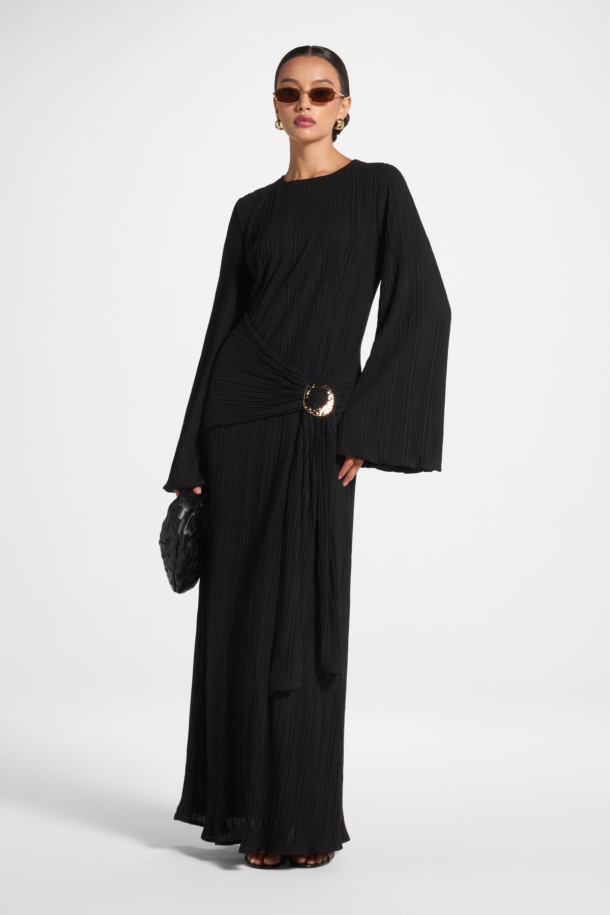 Plissé Maxi Dress - Black Dress Veiled