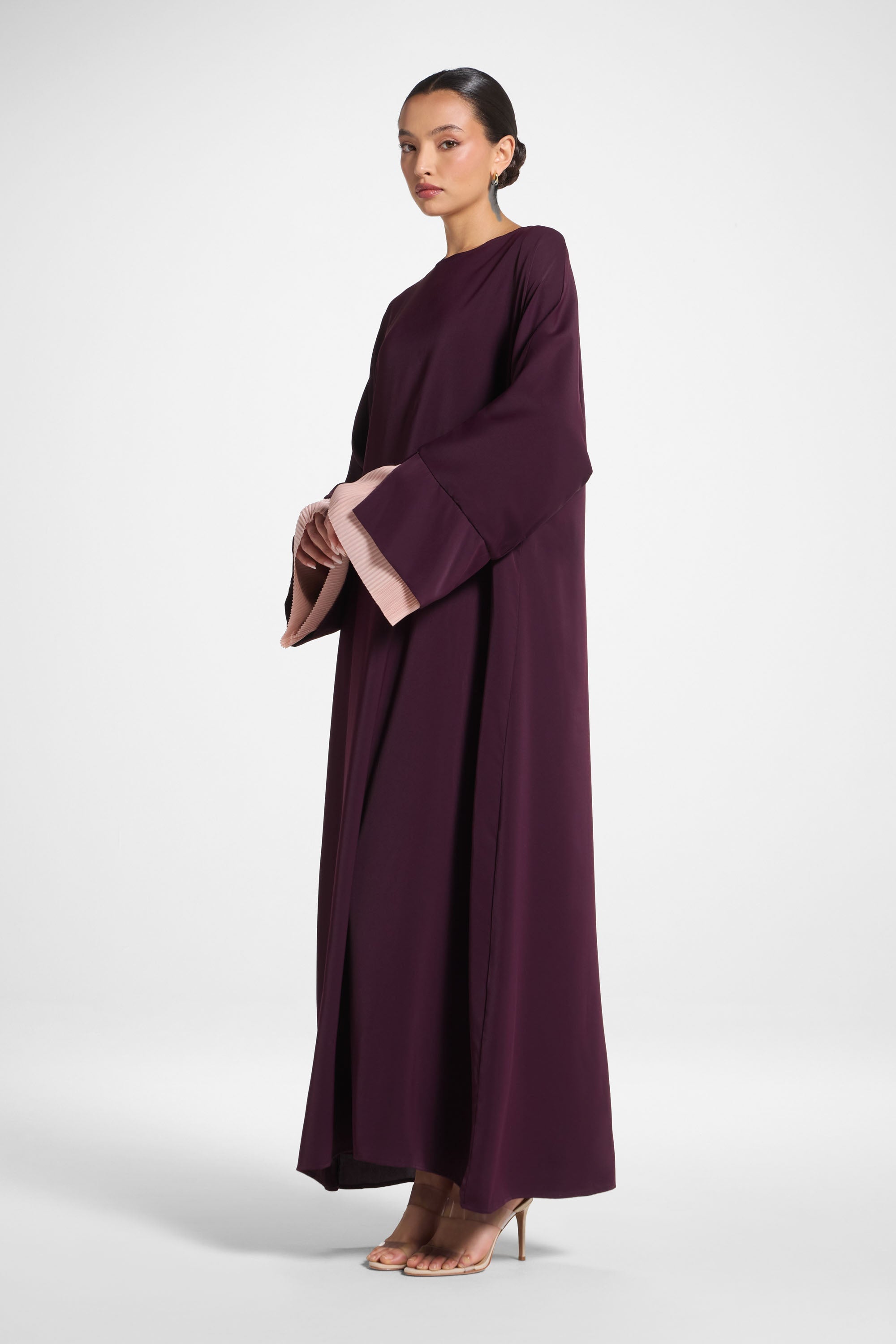 Plisse Sleeve Abaya - Chocolate Plum Abayas Veiled