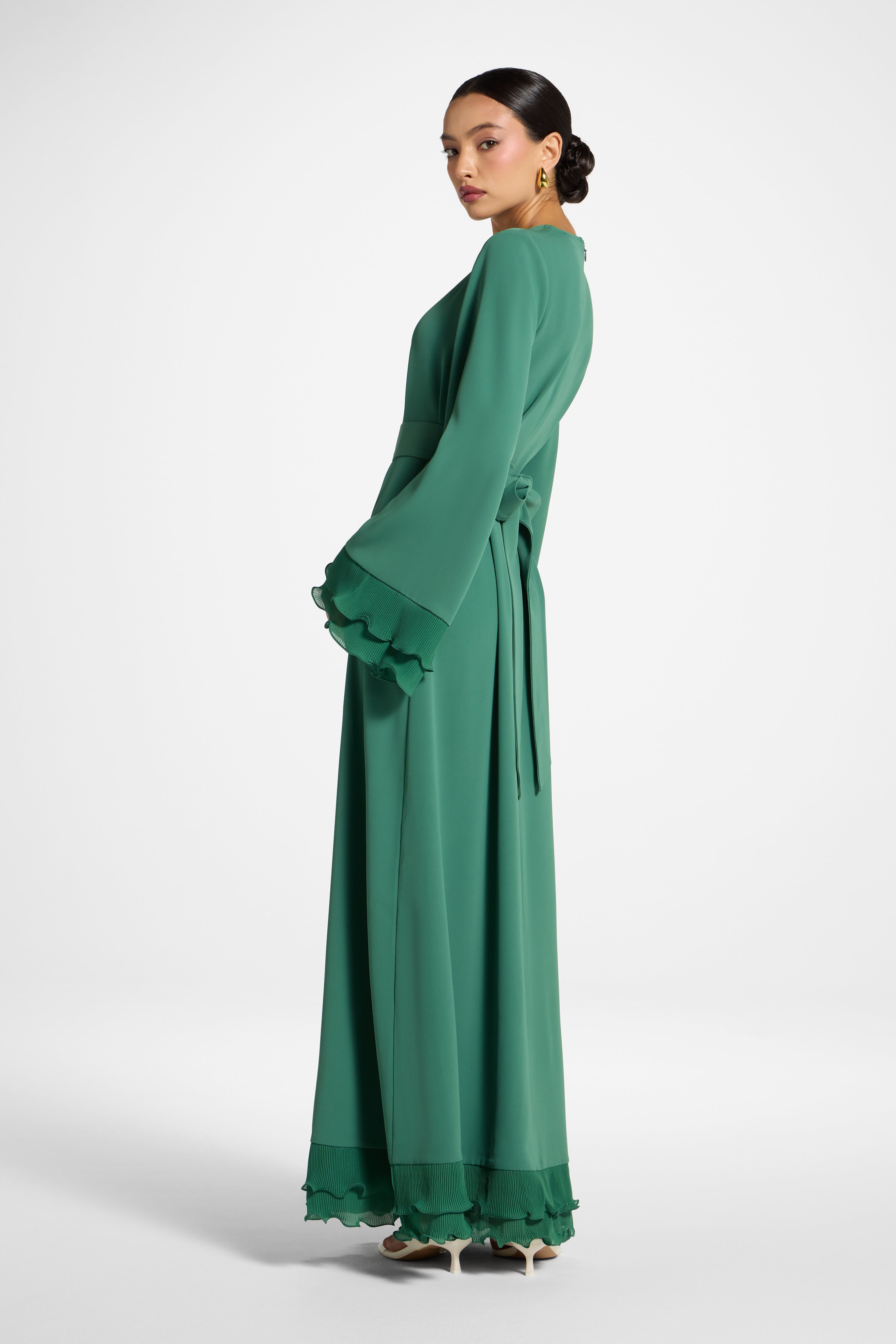 Plisse Sleeve Maxi Dress - Basil Abayas Veiled
