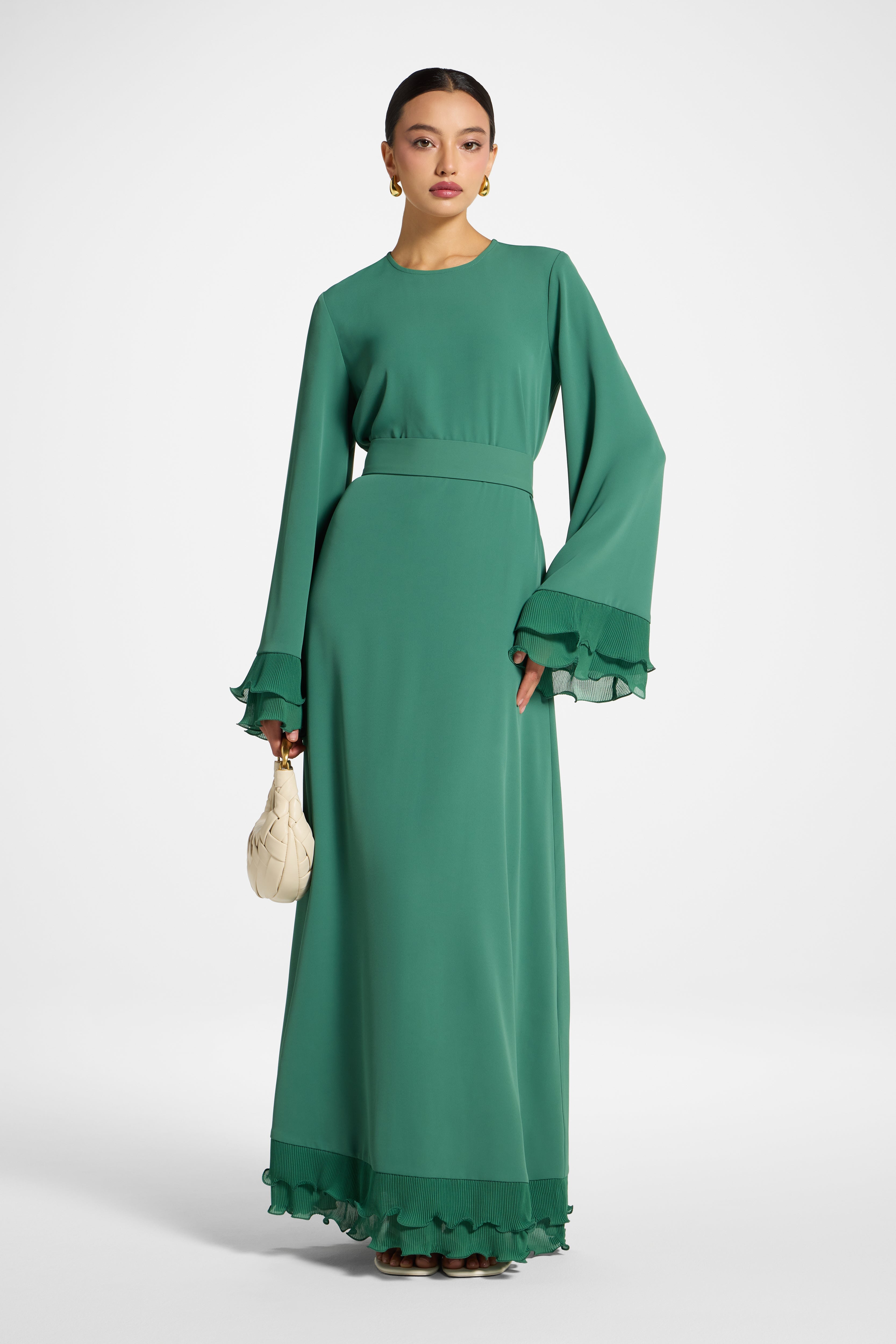 Plisse Sleeve Maxi Dress - Basil Abayas Veiled