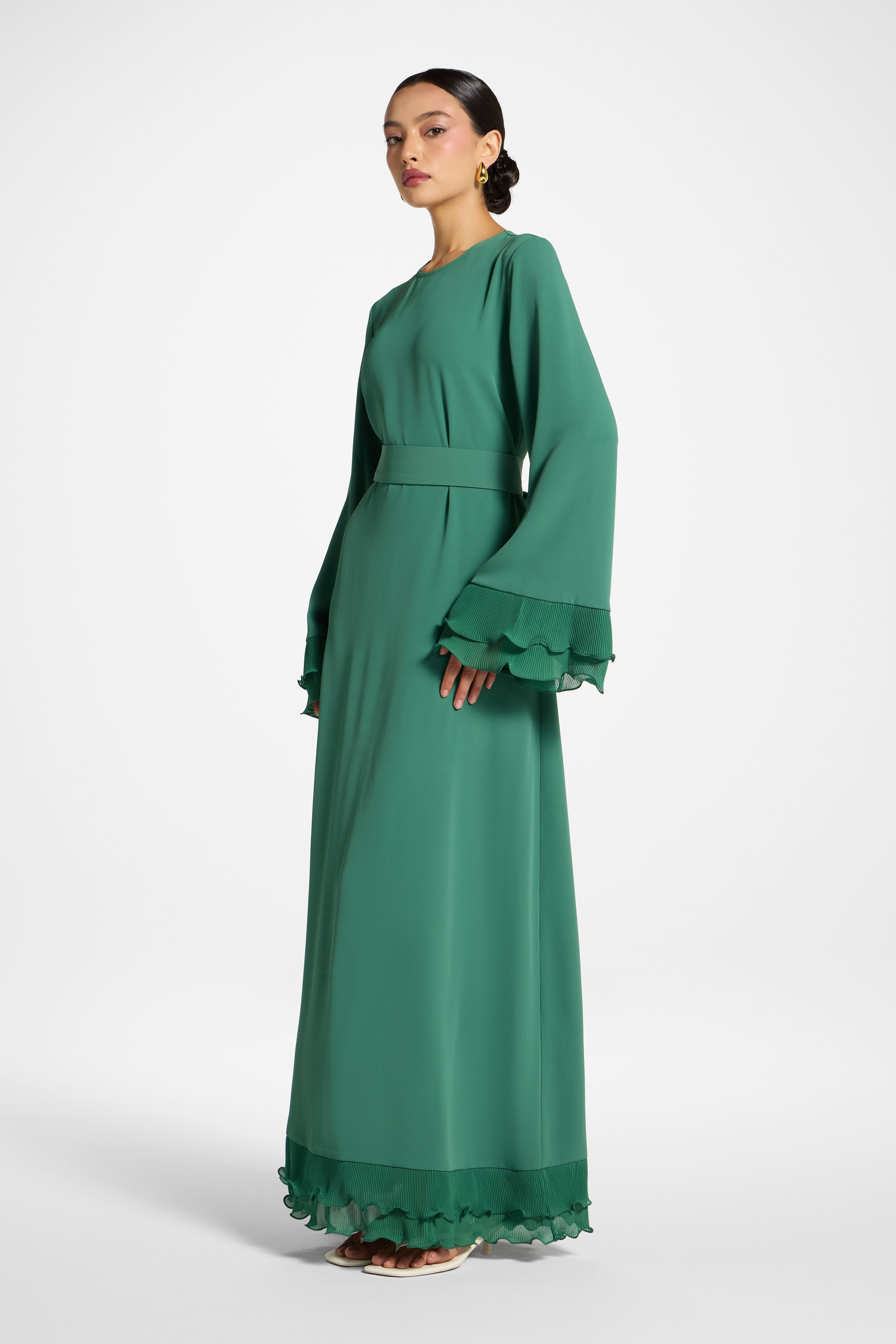 Plisse Sleeve Maxi Dress - Basil Abayas Veiled