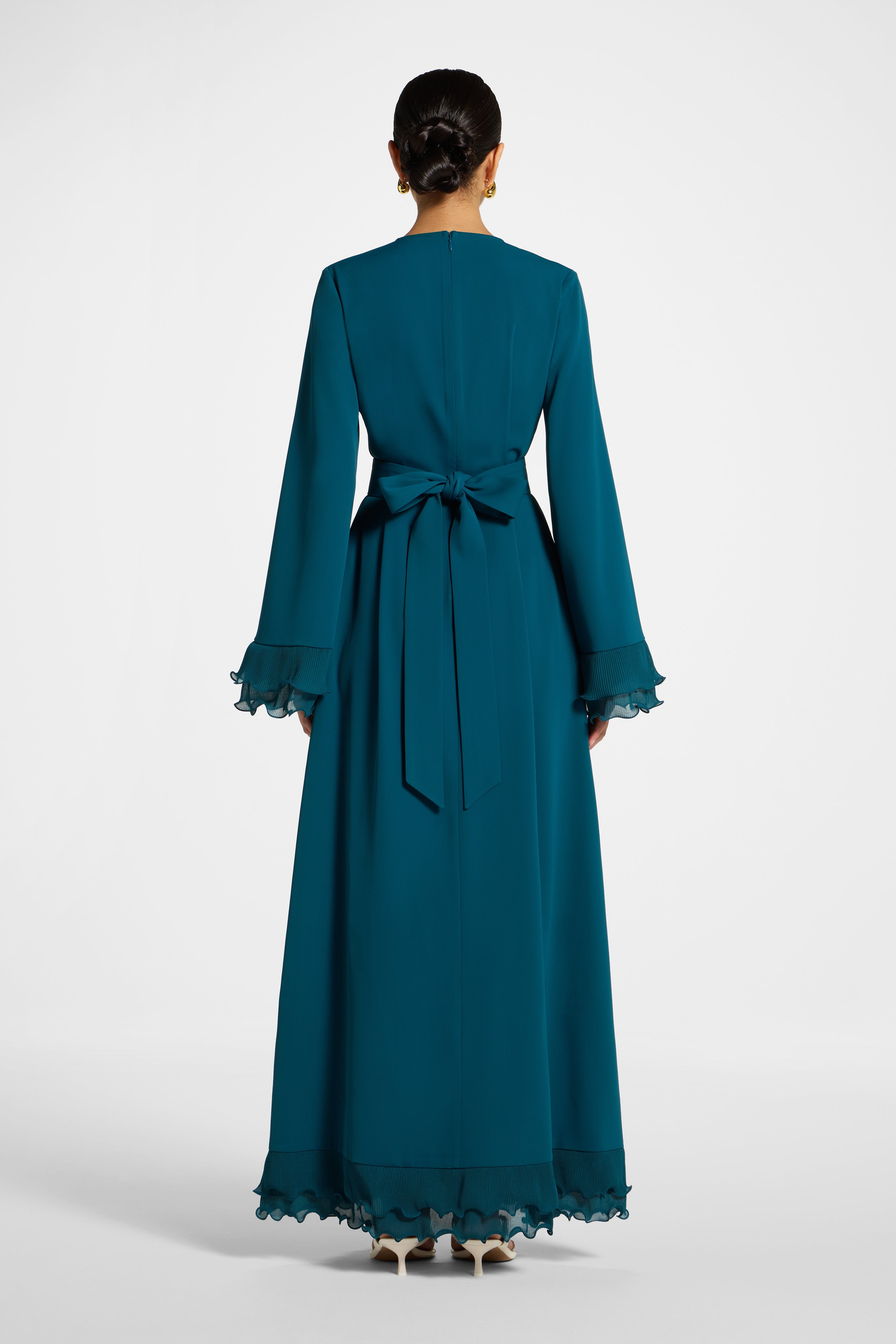 Plisse Sleeve Maxi Dress - Deep Sea Abayas Veiled