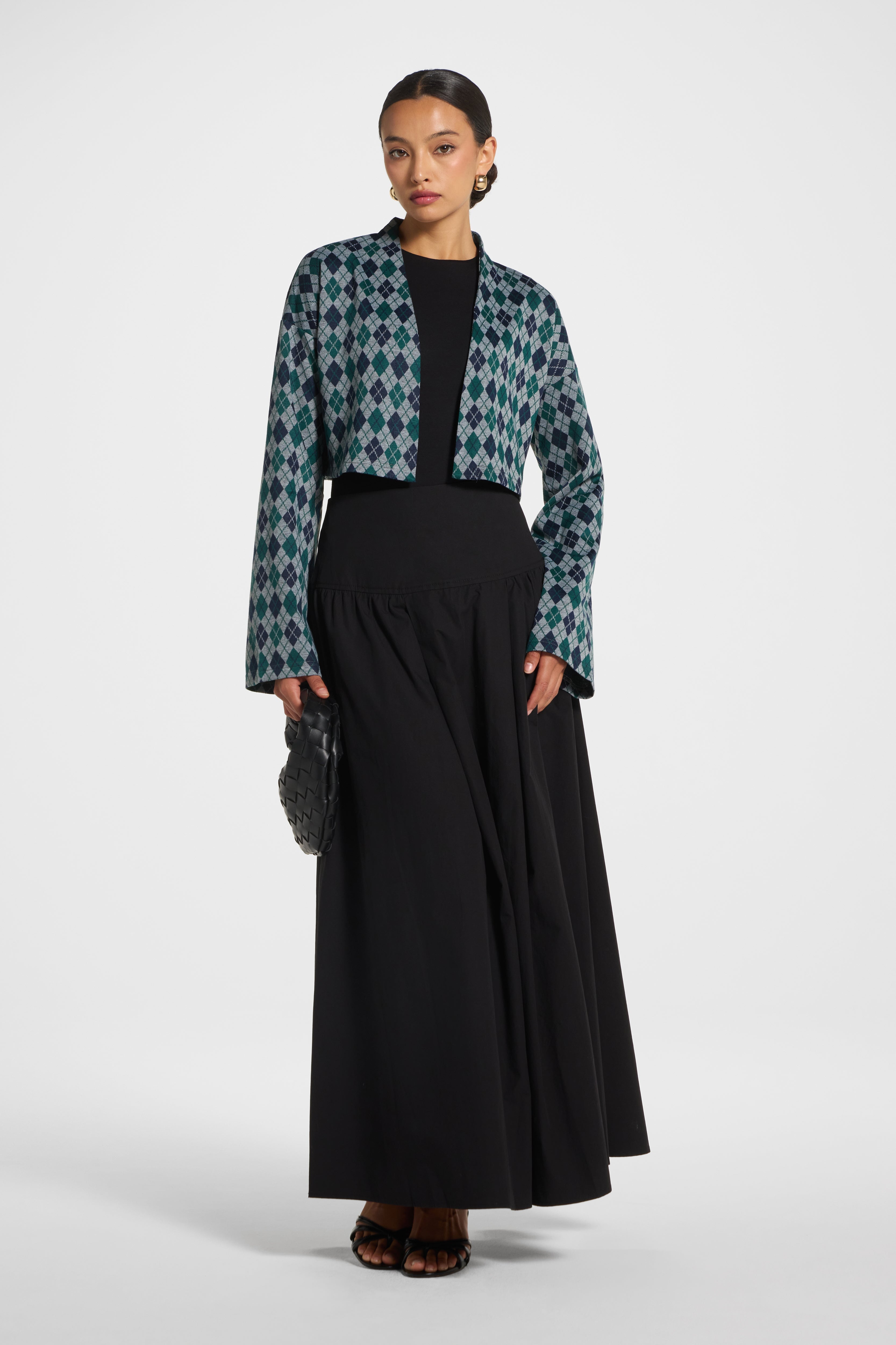 Preppy Colorblock Crop Cardigan - Emerald Navy Outerwear Veiled
