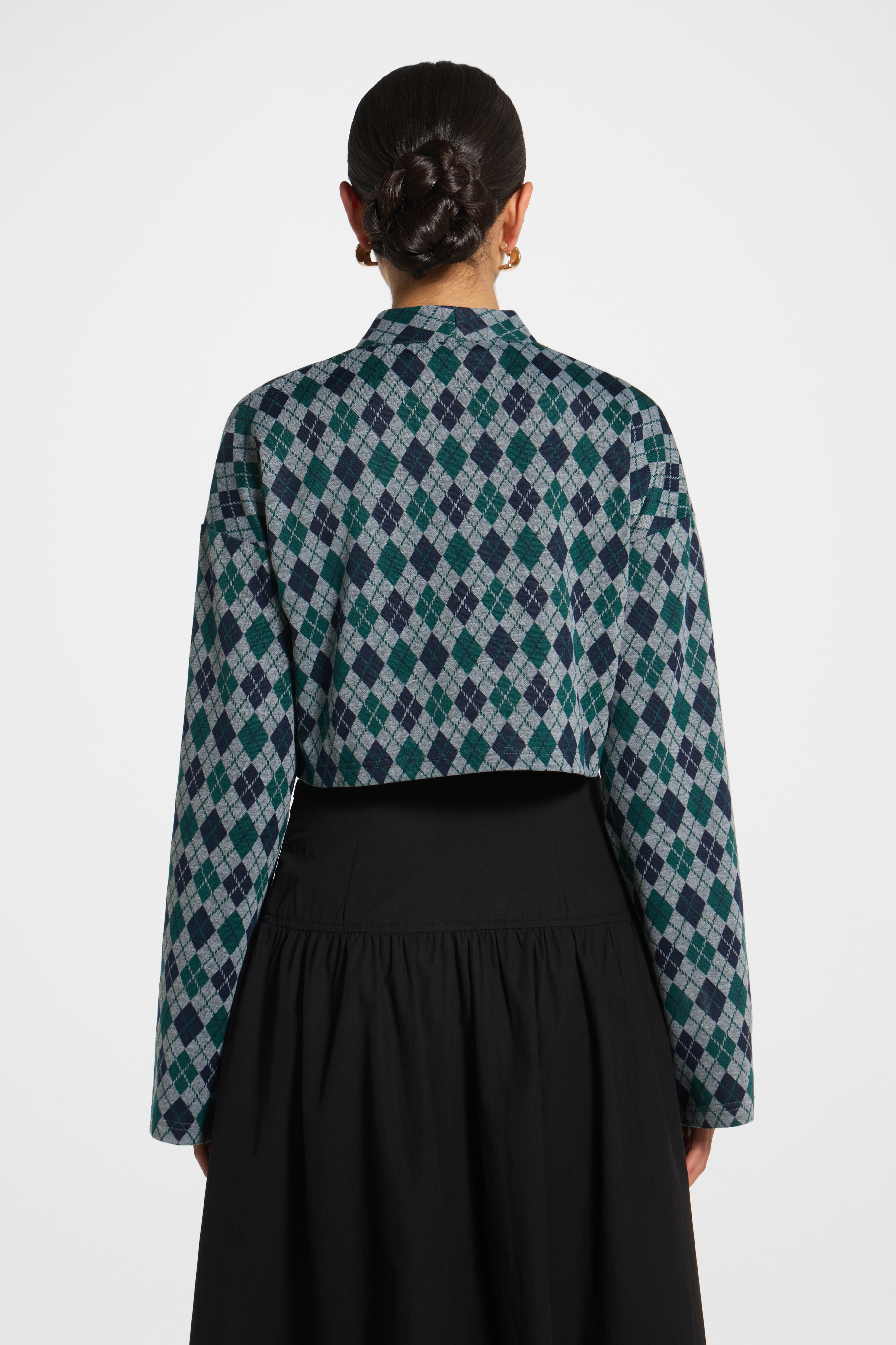 Preppy Colorblock Crop Cardigan - Emerald Navy Outerwear Veiled