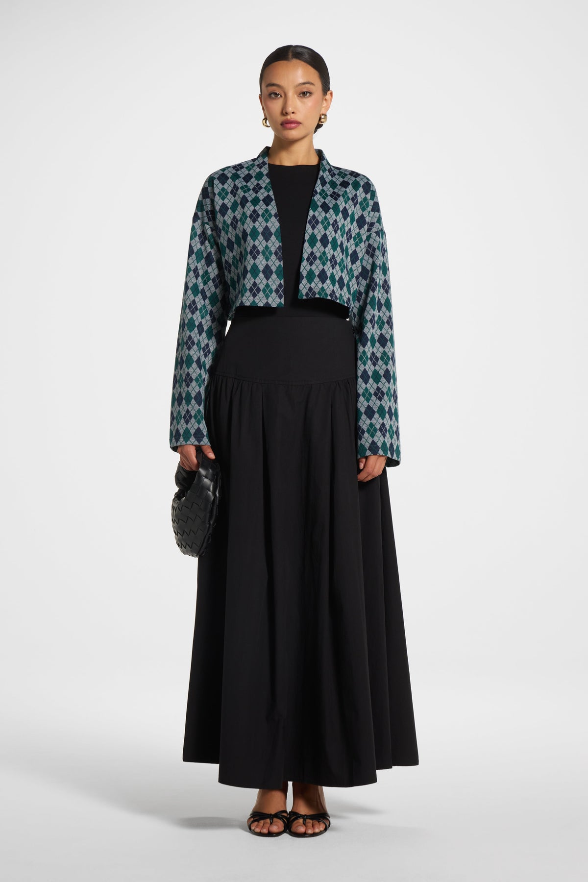 Preppy Colorblock Crop Cardigan - Emerald Navy Outerwear Veiled