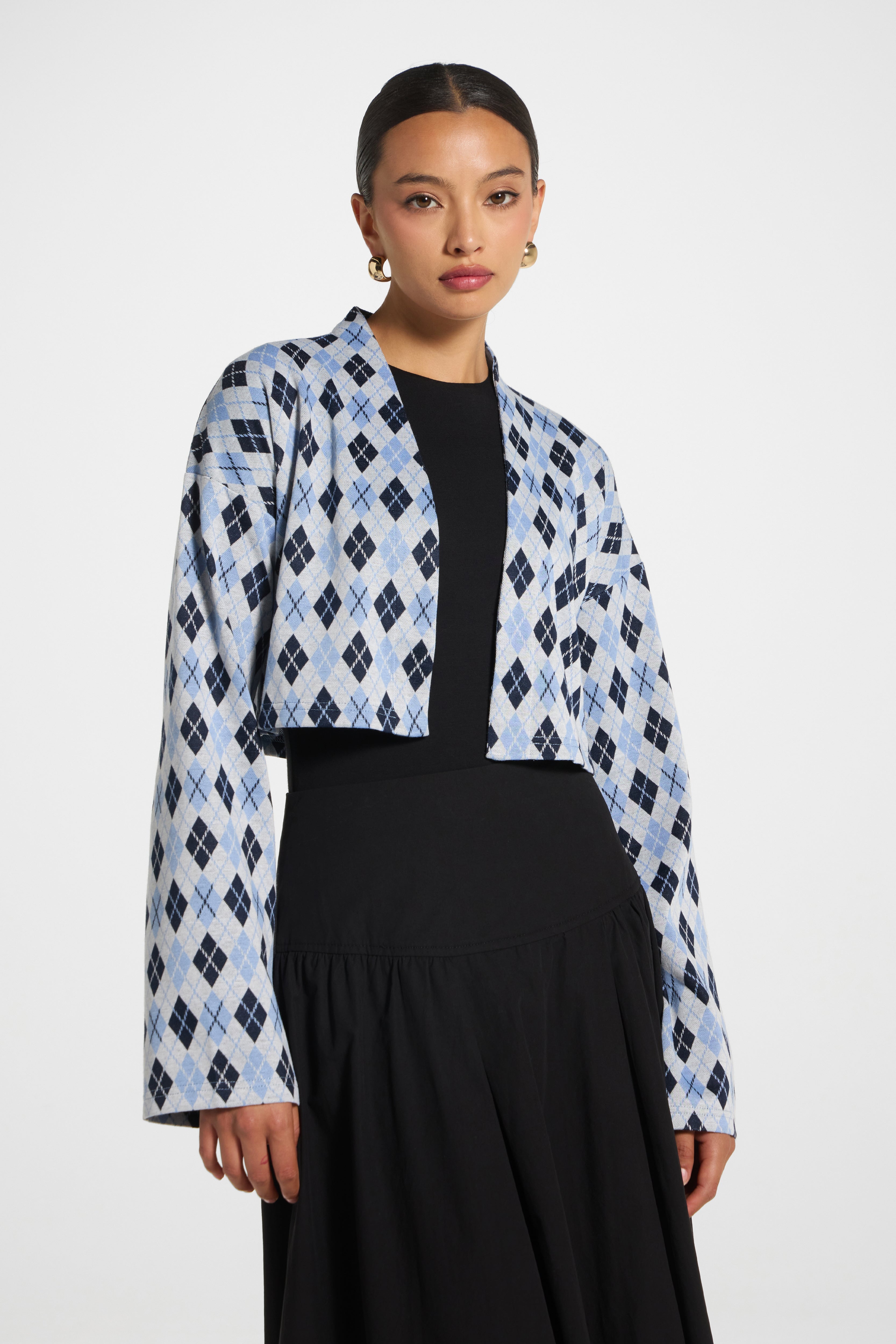 Preppy Colorblock Crop Cardigan - Navy Sky Outerwear Veiled