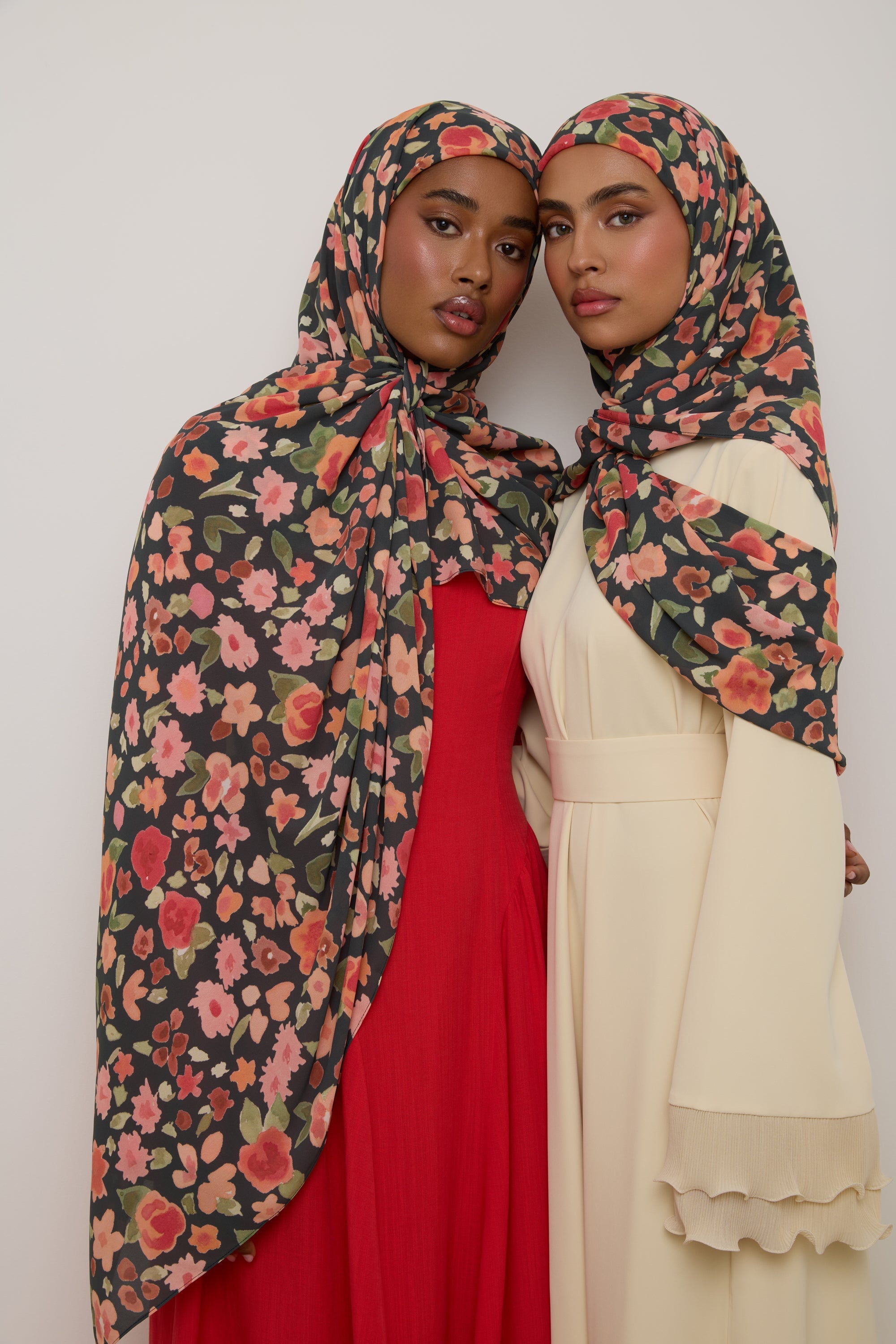 Printed Chiffon Hijab - Black Ditsy Floral Hijab Veiled