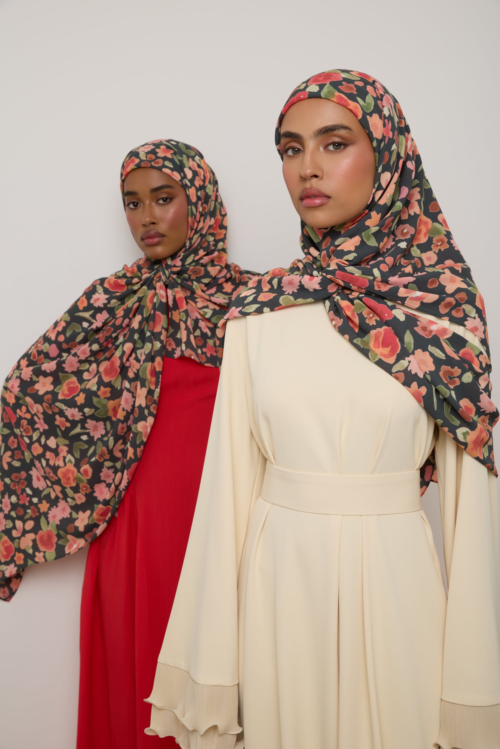 Printed Chiffon Hijab - Black Ditsy Floral Hijab Veiled