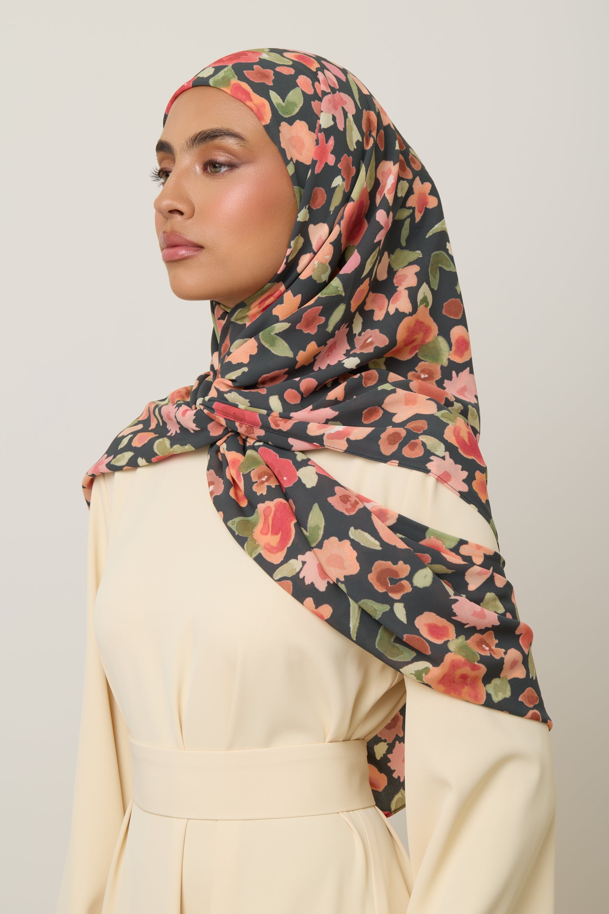 Printed Chiffon Hijab - Black Ditsy Floral Hijab Veiled