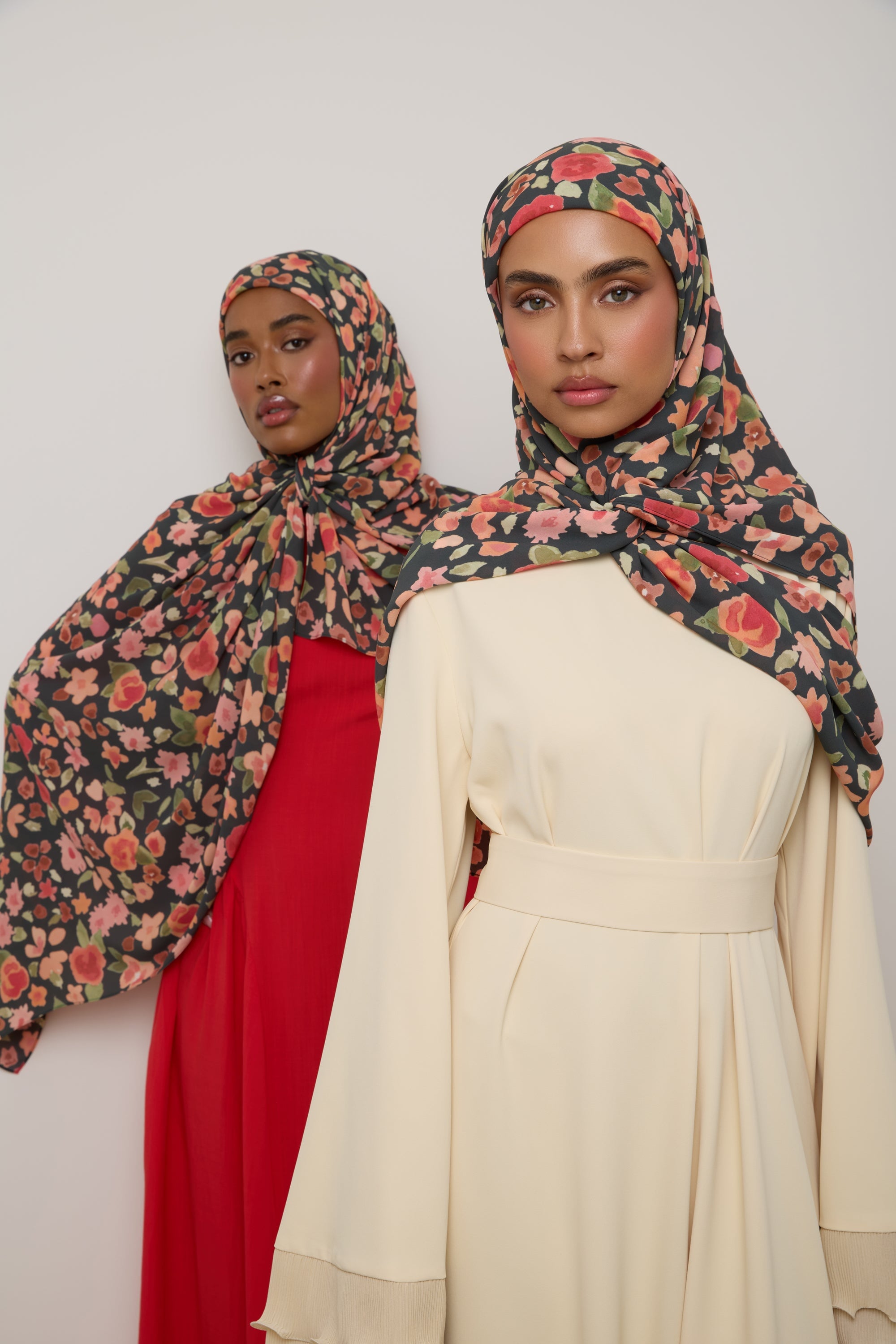 Printed Chiffon Hijab - Black Ditsy Floral Hijab Veiled