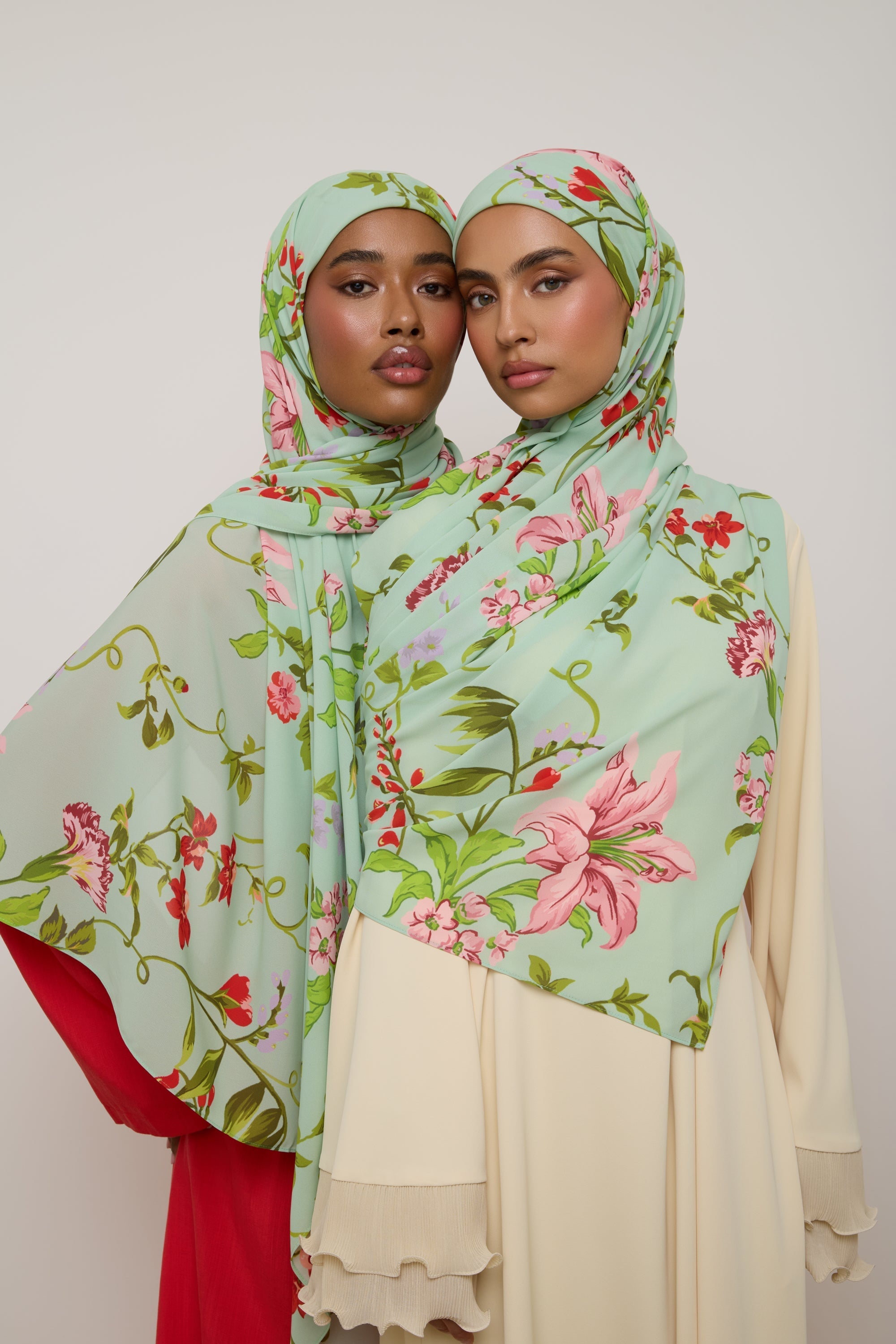 Printed Chiffon Hijab - Pastel Green Floral Hijab Veiled