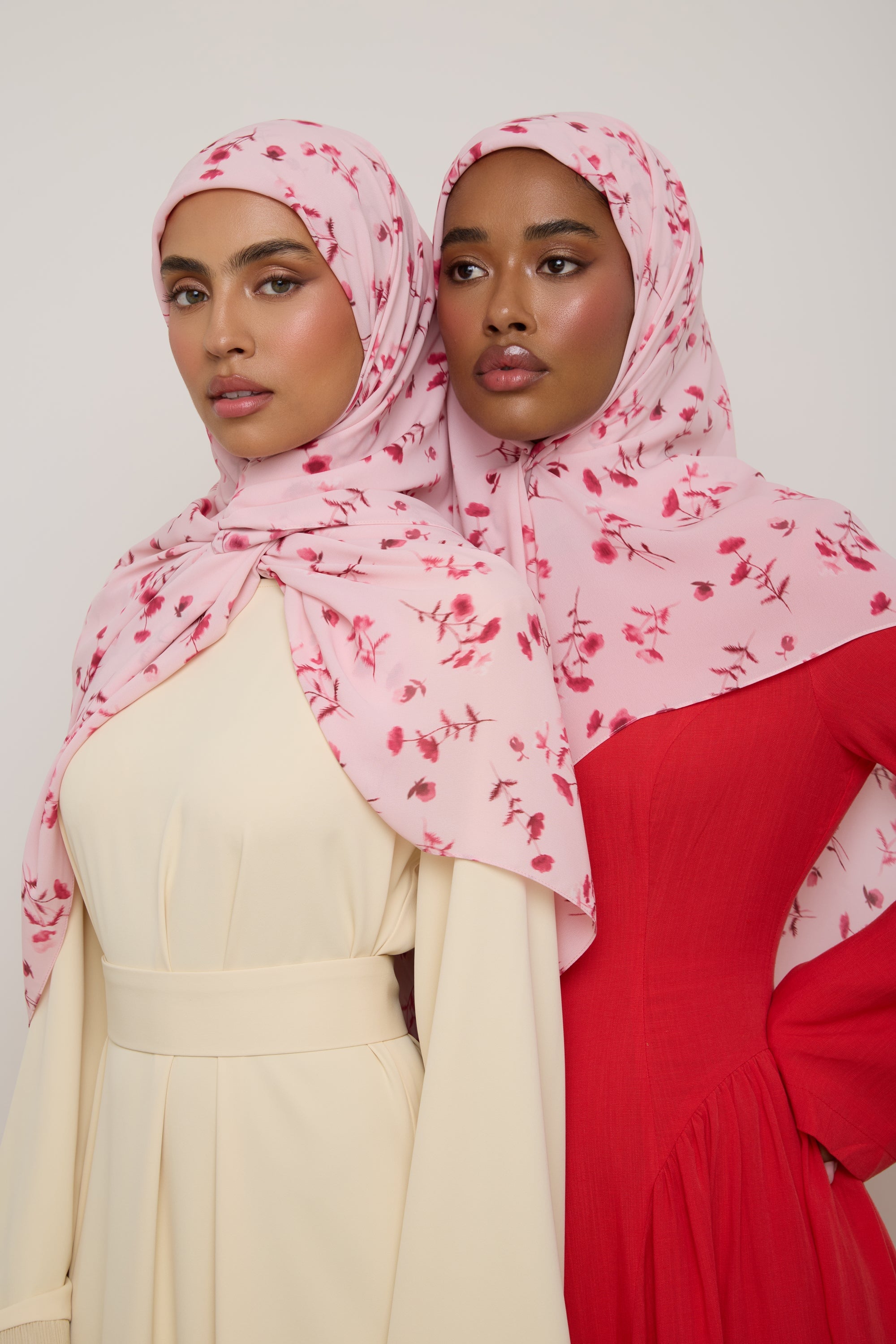 Printed Chiffon Hijab - Pink Floral Ditsy Hijab Veiled