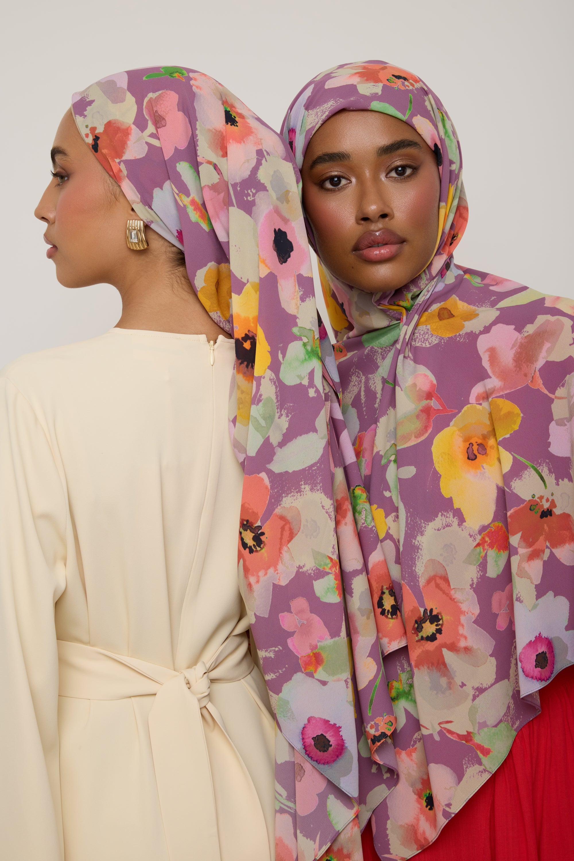 Printed Chiffon Hijab - Purple Floral Hijab Veiled