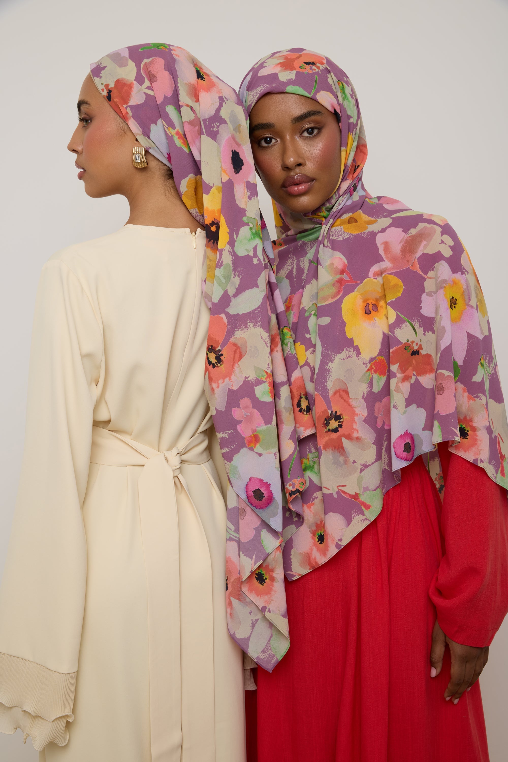 Printed Chiffon Hijab - Purple Floral Hijab Veiled