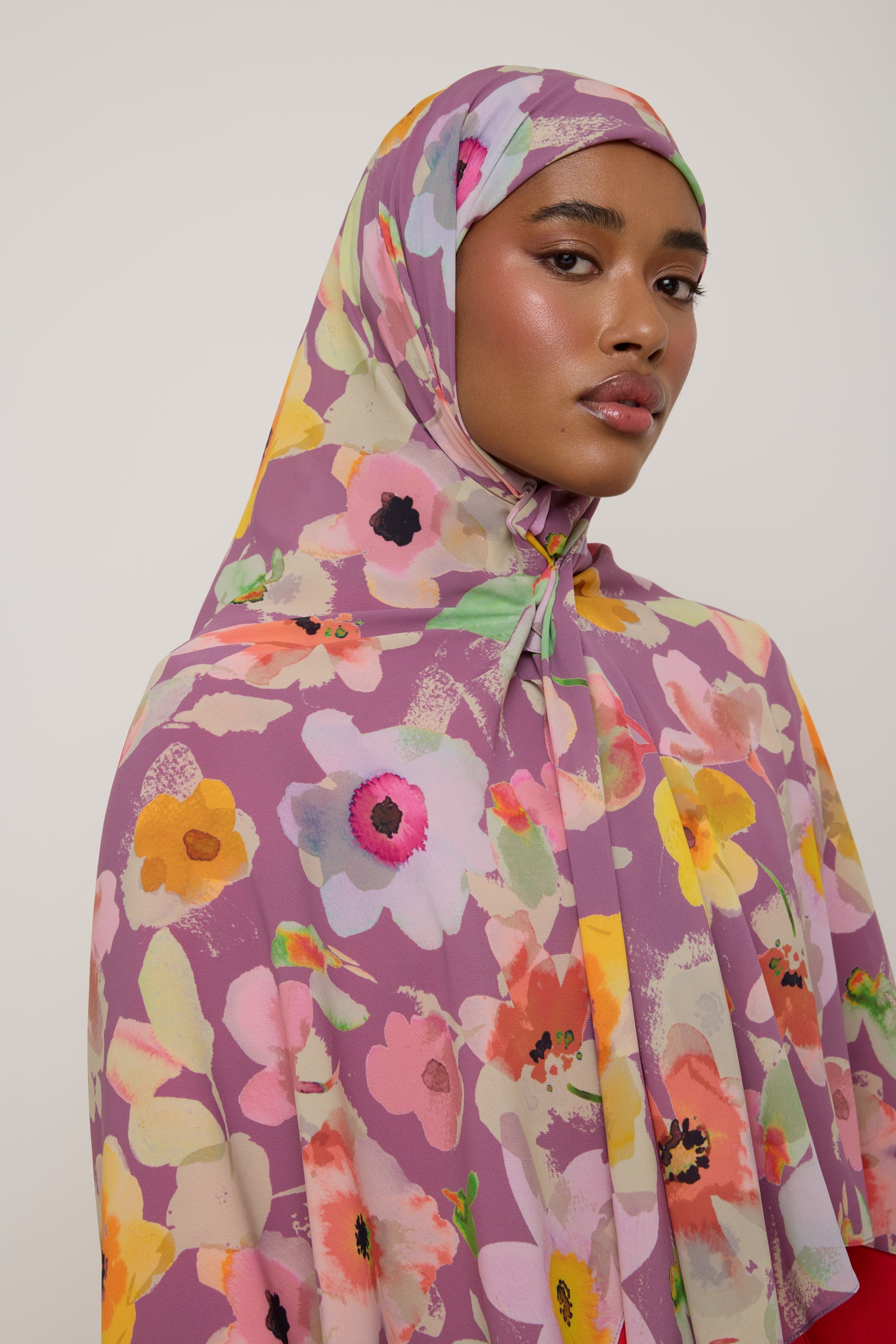 Printed Chiffon Hijab - Purple Floral Hijab Veiled