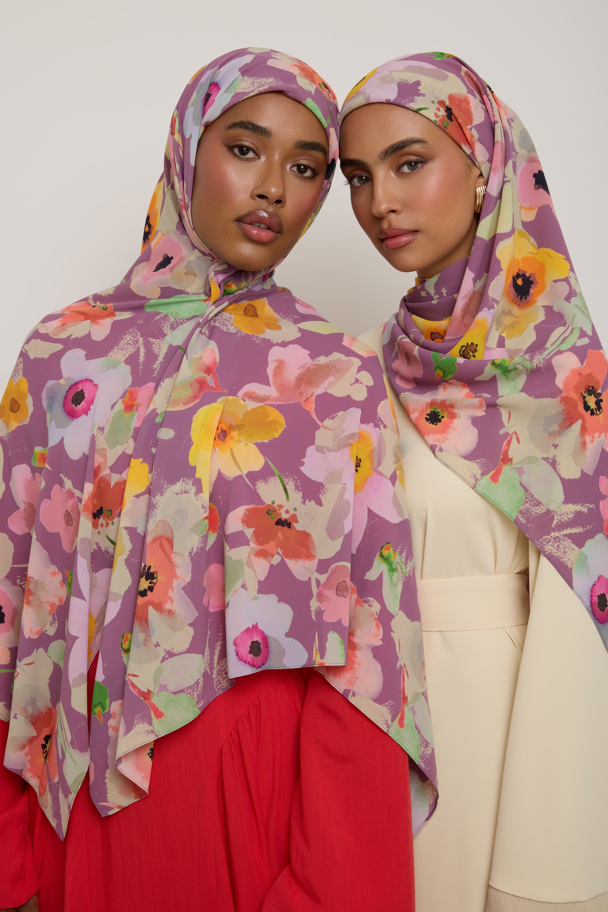 Printed Chiffon Hijab - Purple Floral Hijab Veiled