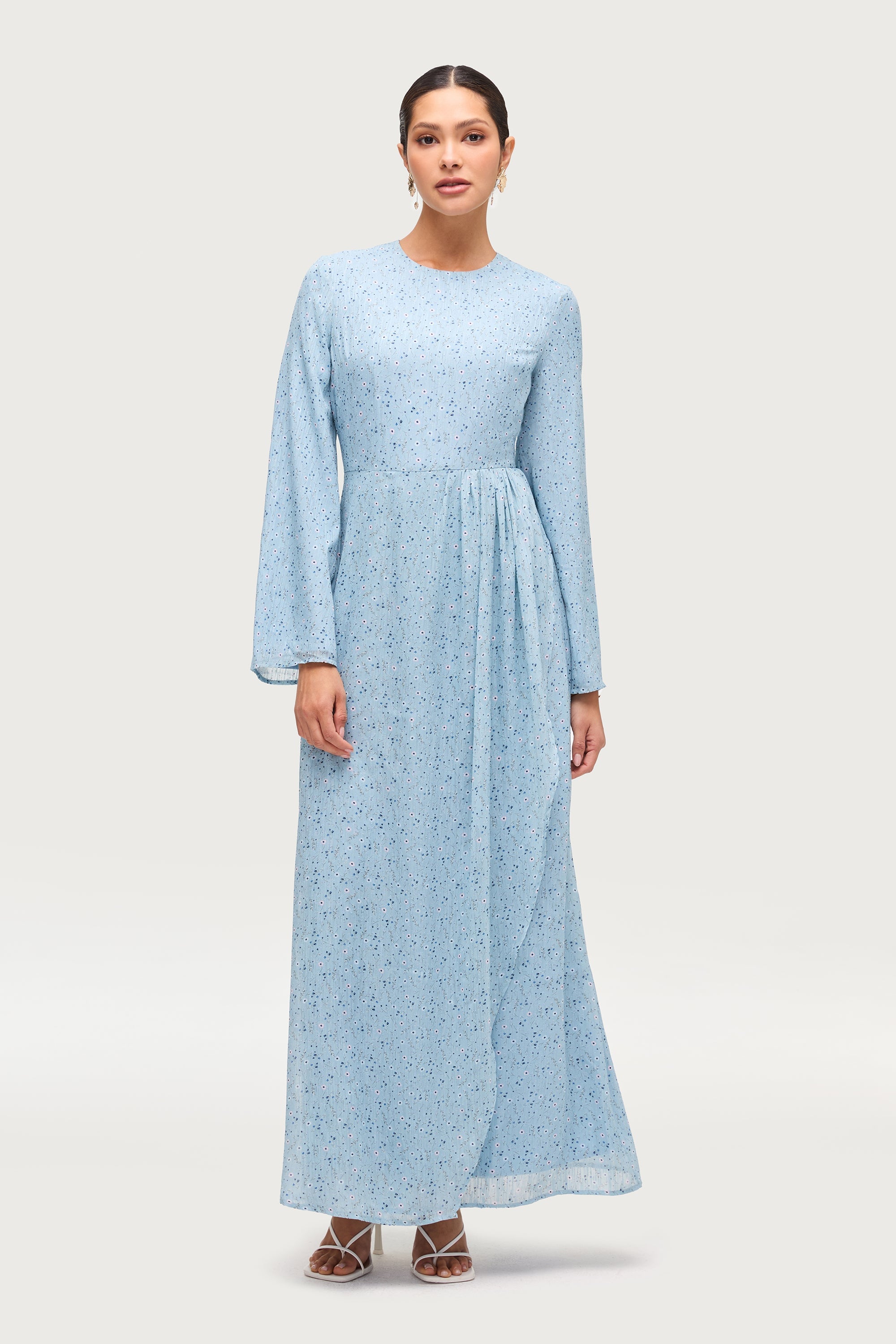 Printed Floral Maxi Dress - Aura Blue Dresses Veiled