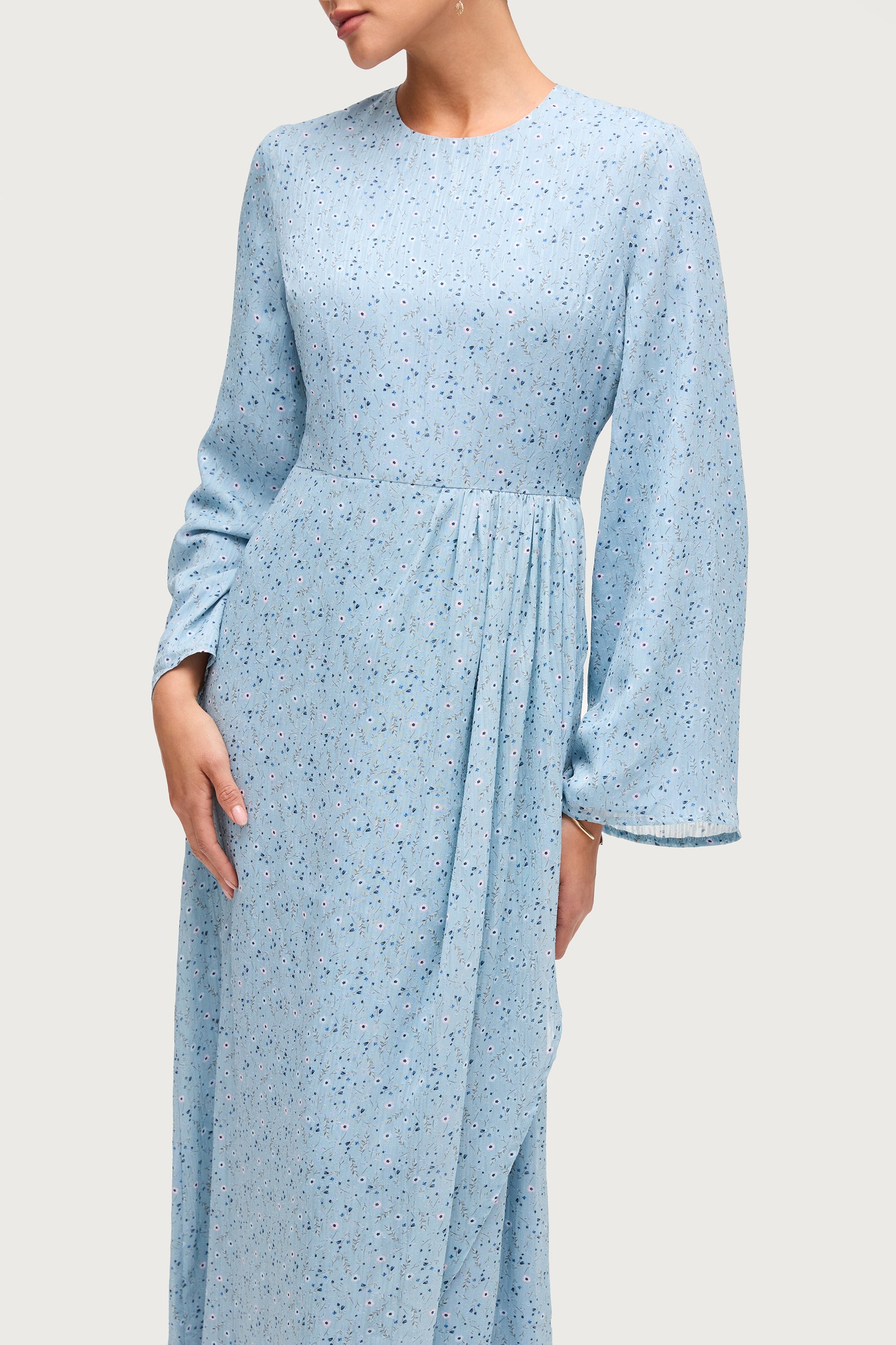 Printed Floral Maxi Dress - Aura Blue Dresses Veiled