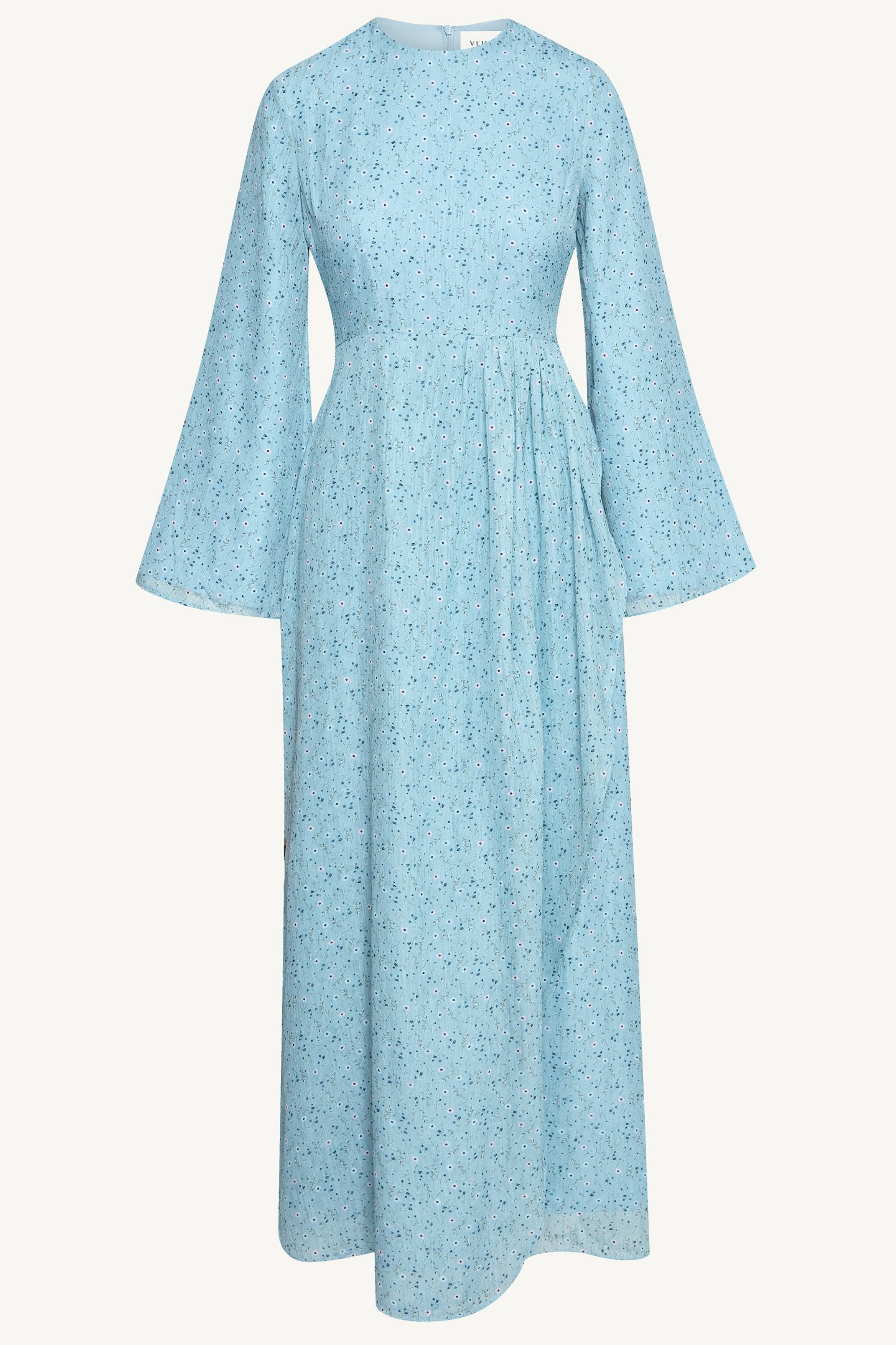 Printed Floral Maxi Dress - Aura Blue Dresses Veiled