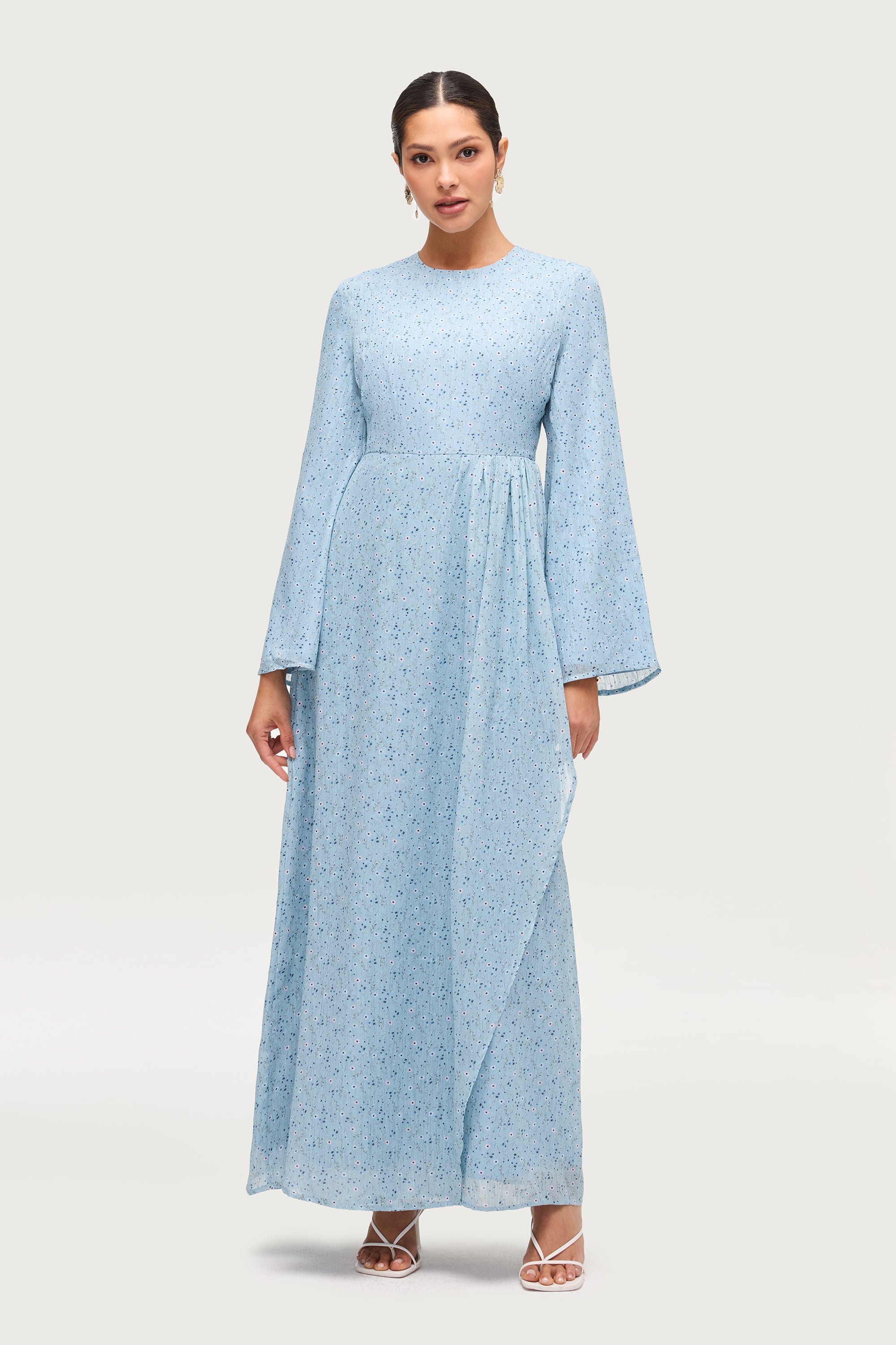 Printed Floral Maxi Dress - Aura Blue Dresses Veiled