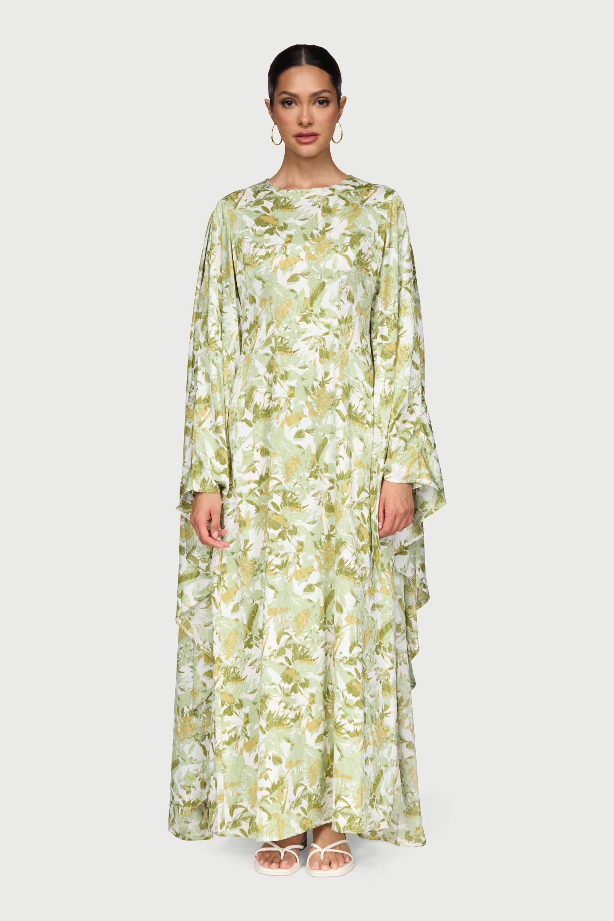 Printed Kaftan Maxi Dress - Sage Dresses Veiled