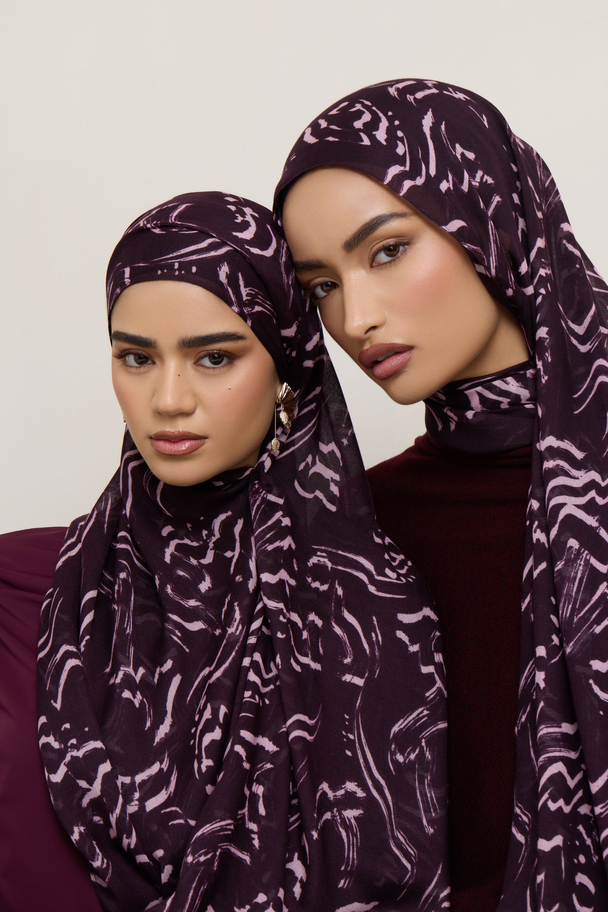 Printed Modal Hijab - Abstract Plum Hijabs Veiled