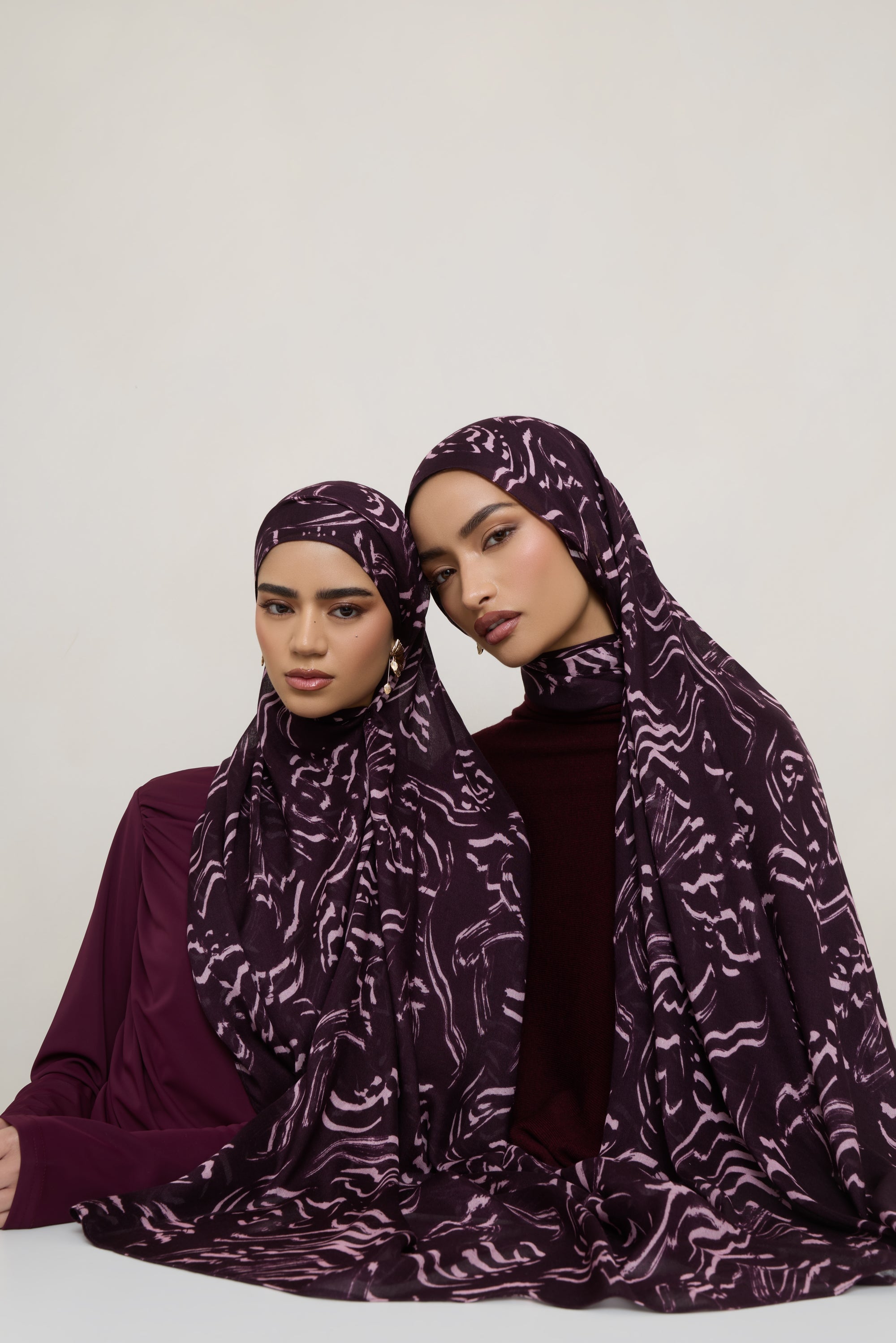 Printed Modal Hijab - Abstract Plum Hijabs Veiled