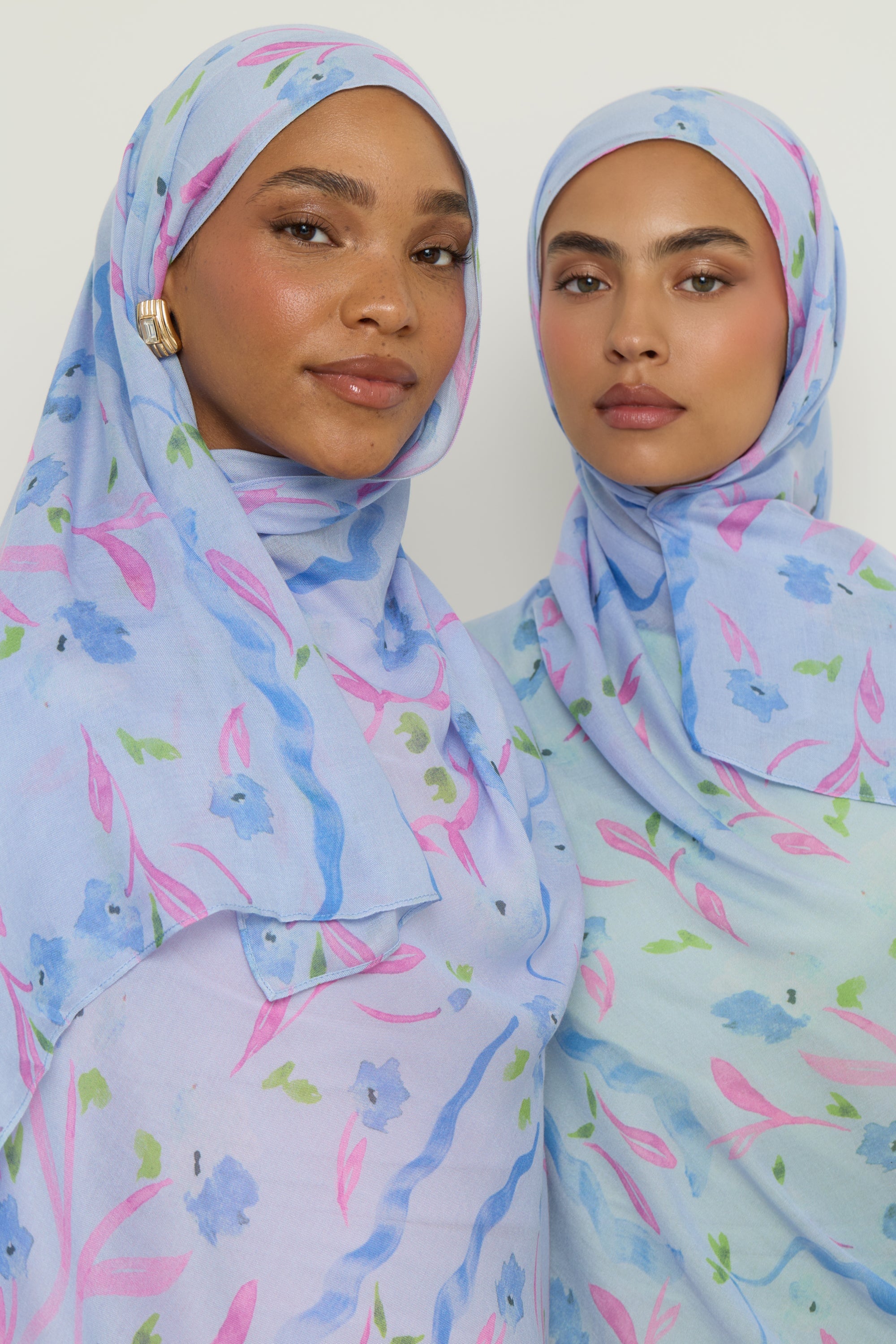 Printed Modal Hijab - Baby Blue Floral Hijab Veiled