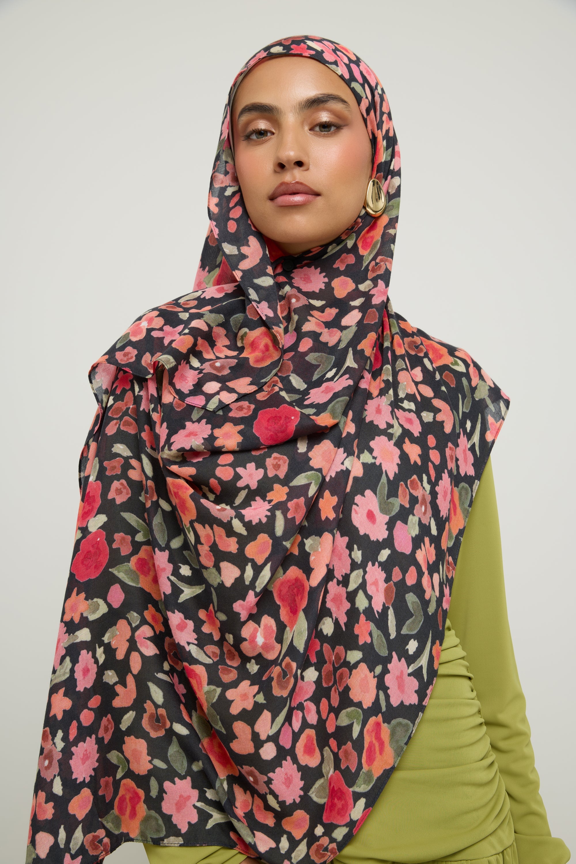 Printed Modal Hijab - Black Ditsy Floral Hijab Veiled