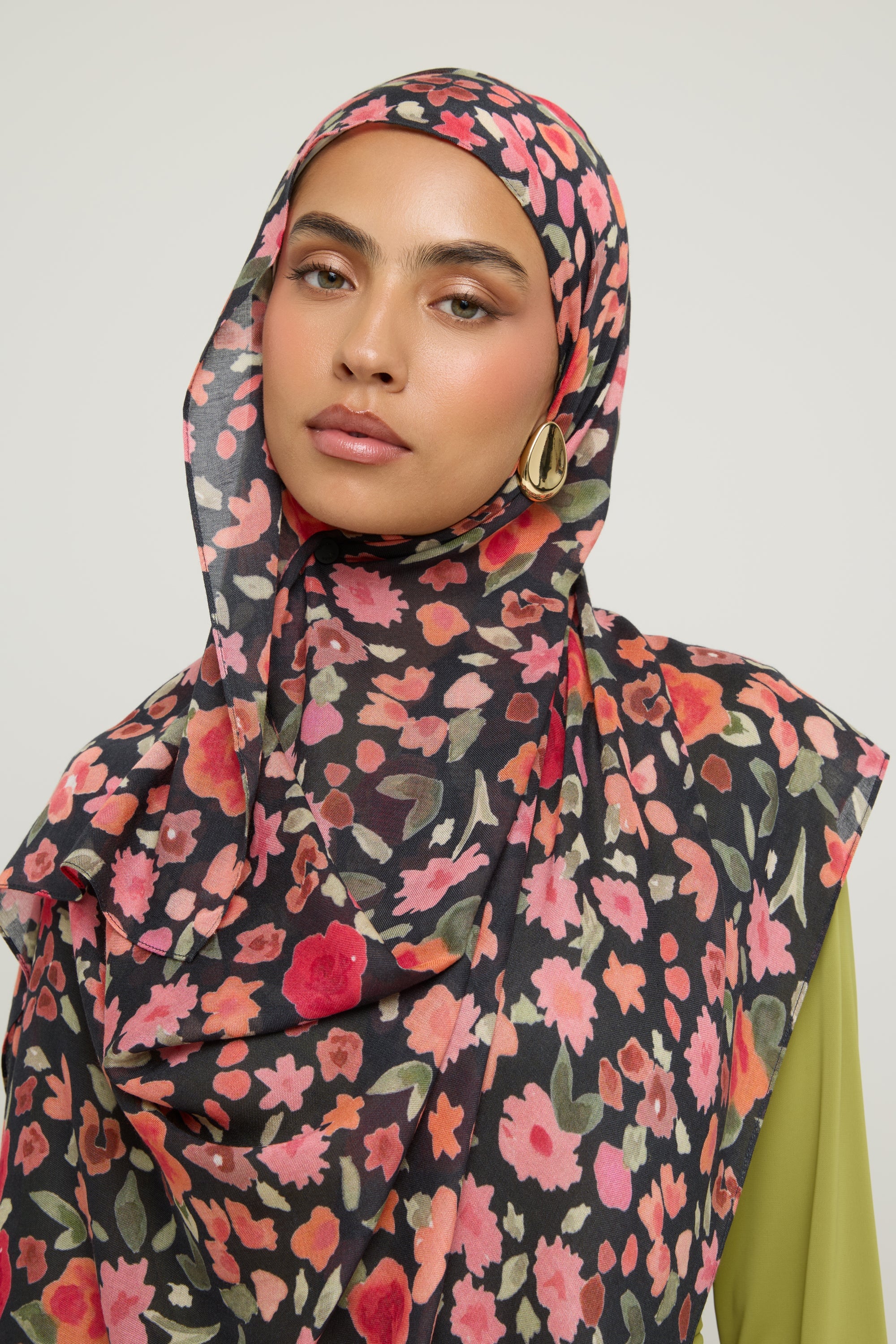 Printed Modal Hijab - Black Ditsy Floral Hijab Veiled
